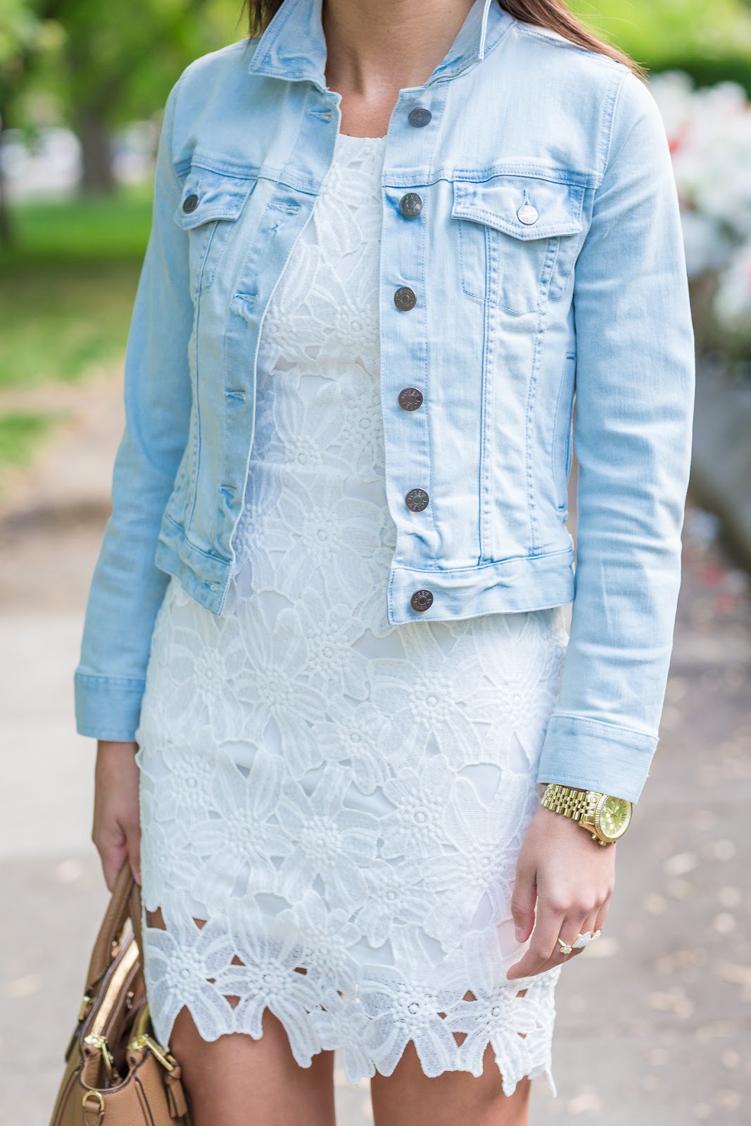White Crochet Dress + Denim Jacket | A Southern Drawl