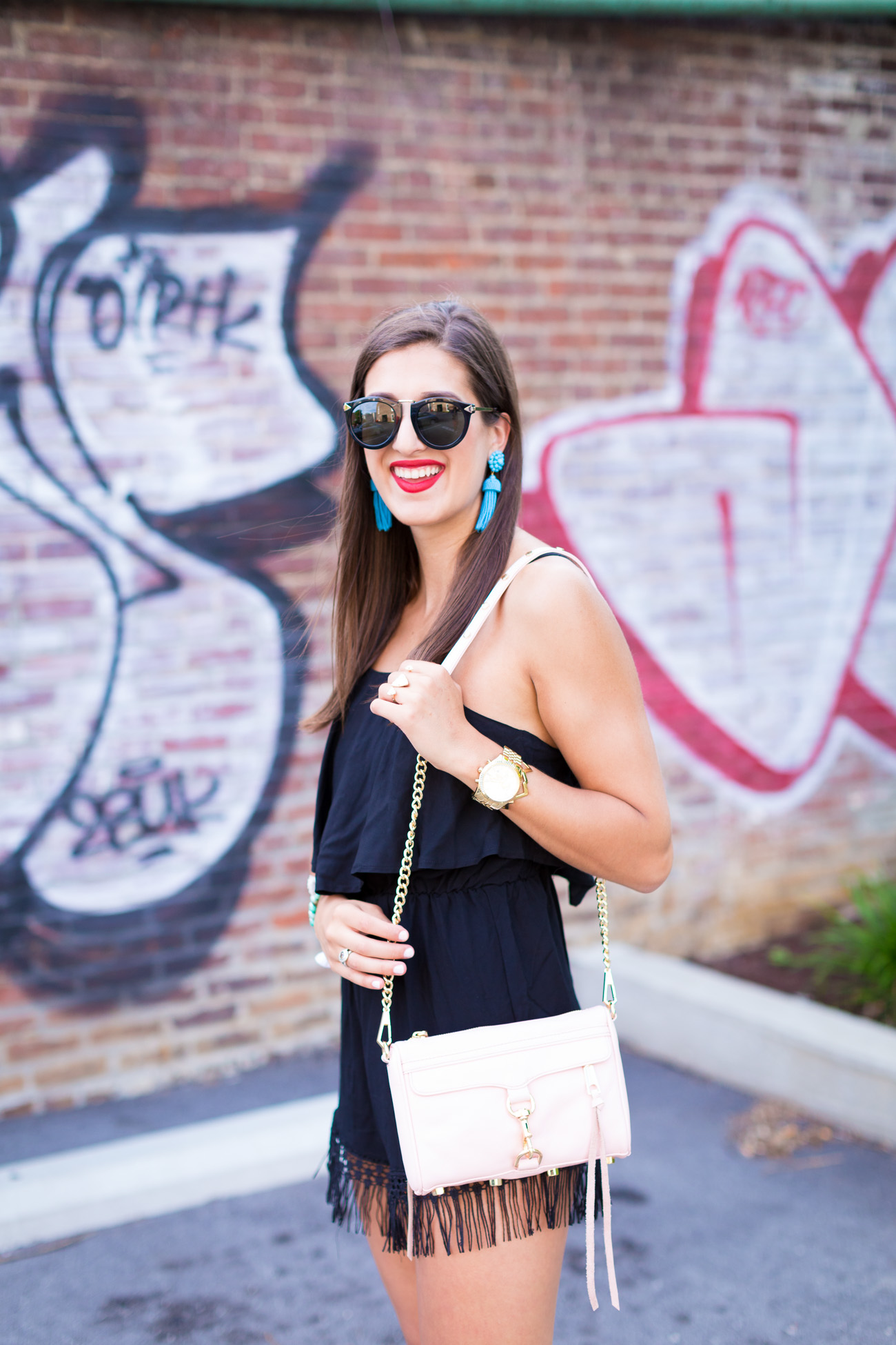 Turquoise Tassel Earrings and Rebecca Minkoff Crossbody - A Southern Drawl