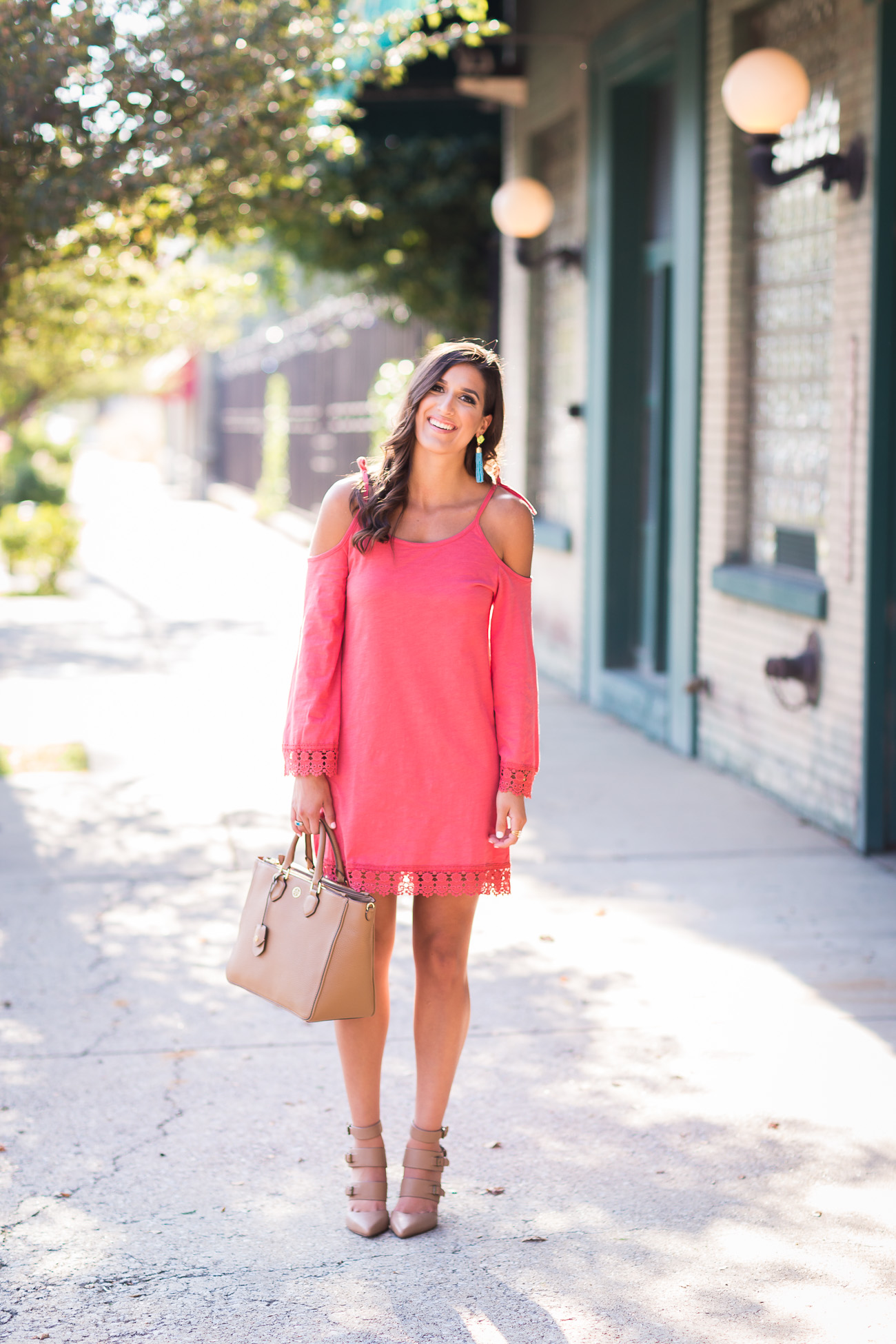 coral off the shoulder dress // a southern drawl