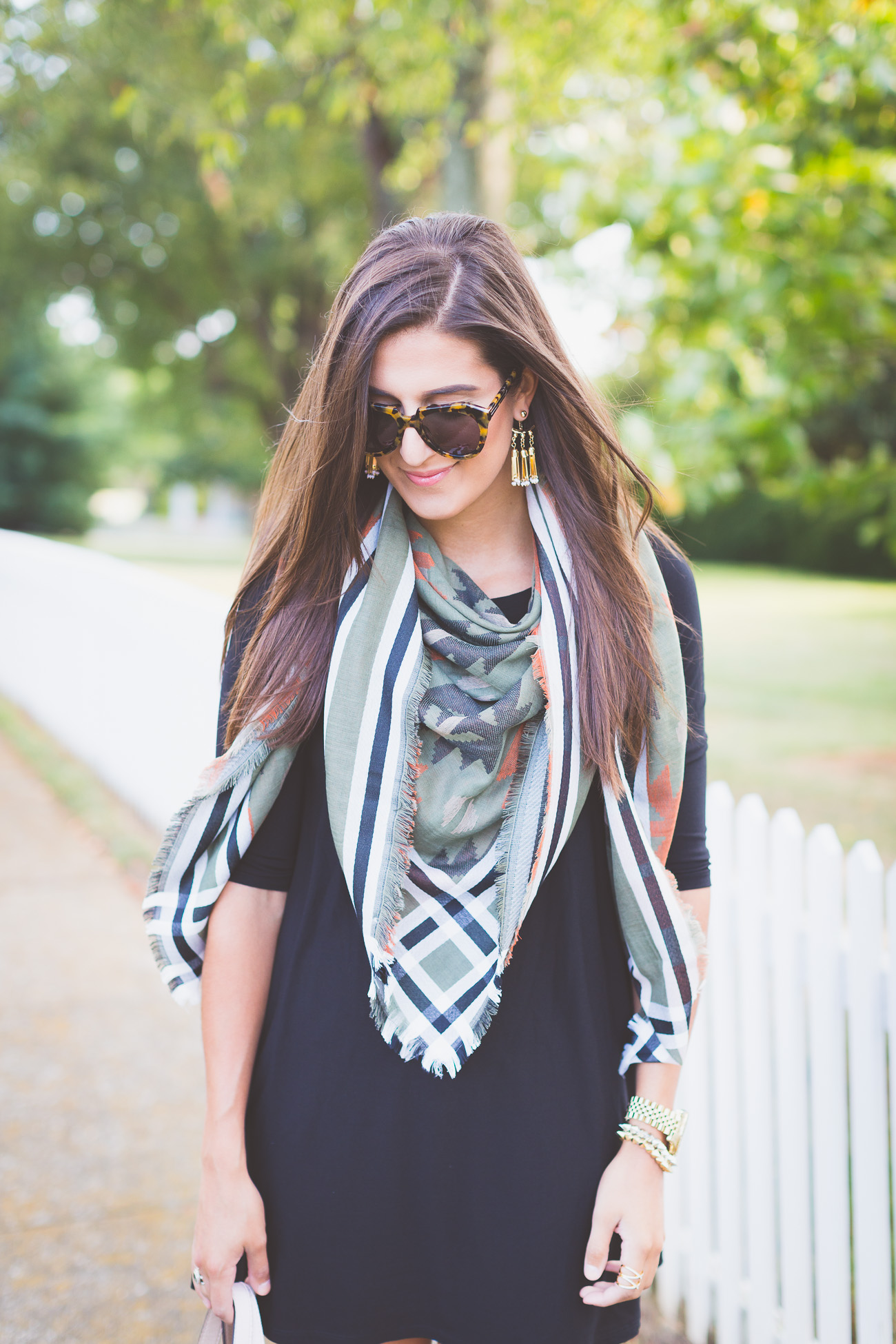 fall style, fall fashion, blanket scarf, little black dress, fall outfit ideas // a southern drawl