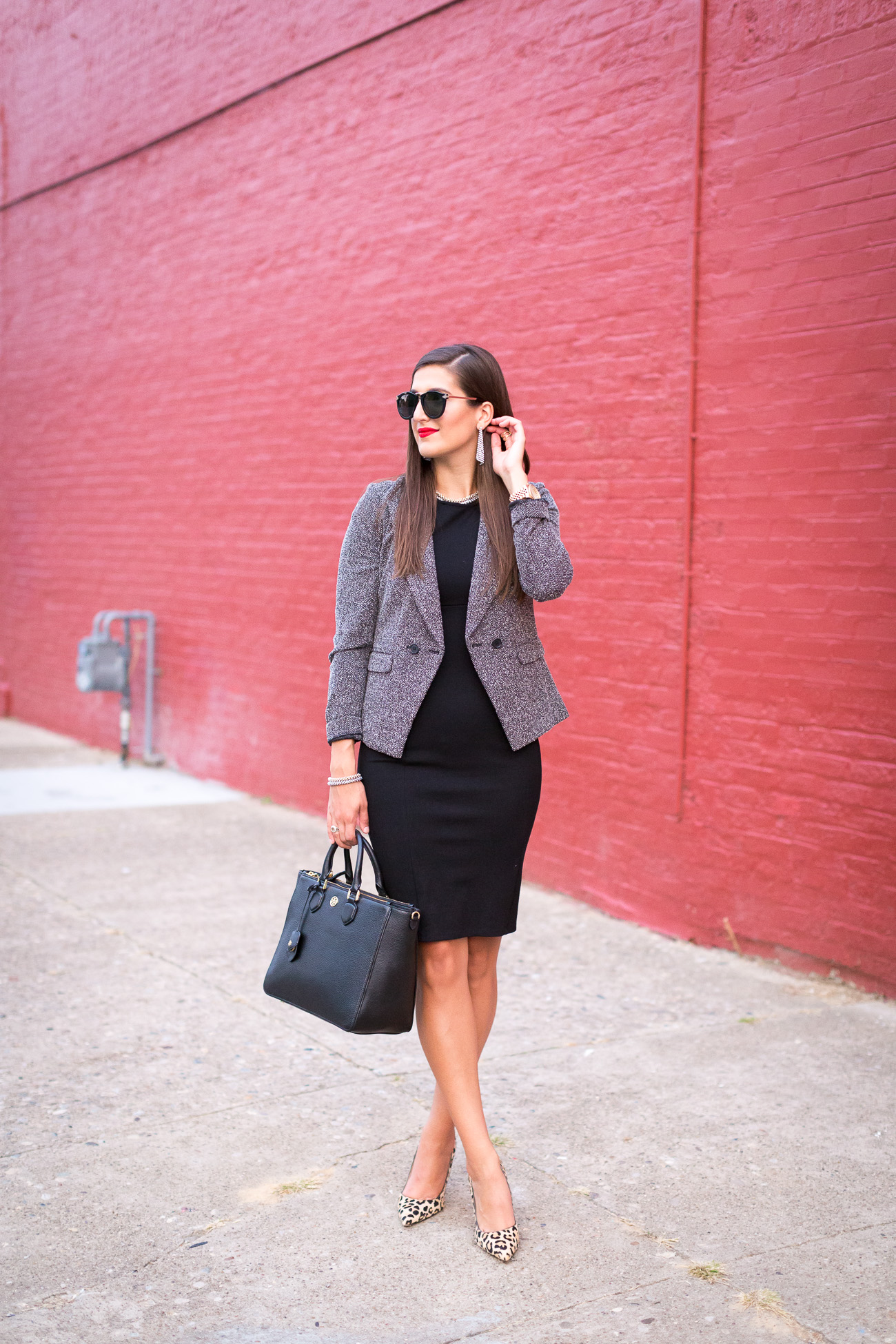 michael kors watch, michael kors holiday collection, black pencil dress, business chic, tory burch tote, tweed blazer, fall fashion // grace wainwright from a southern drawl