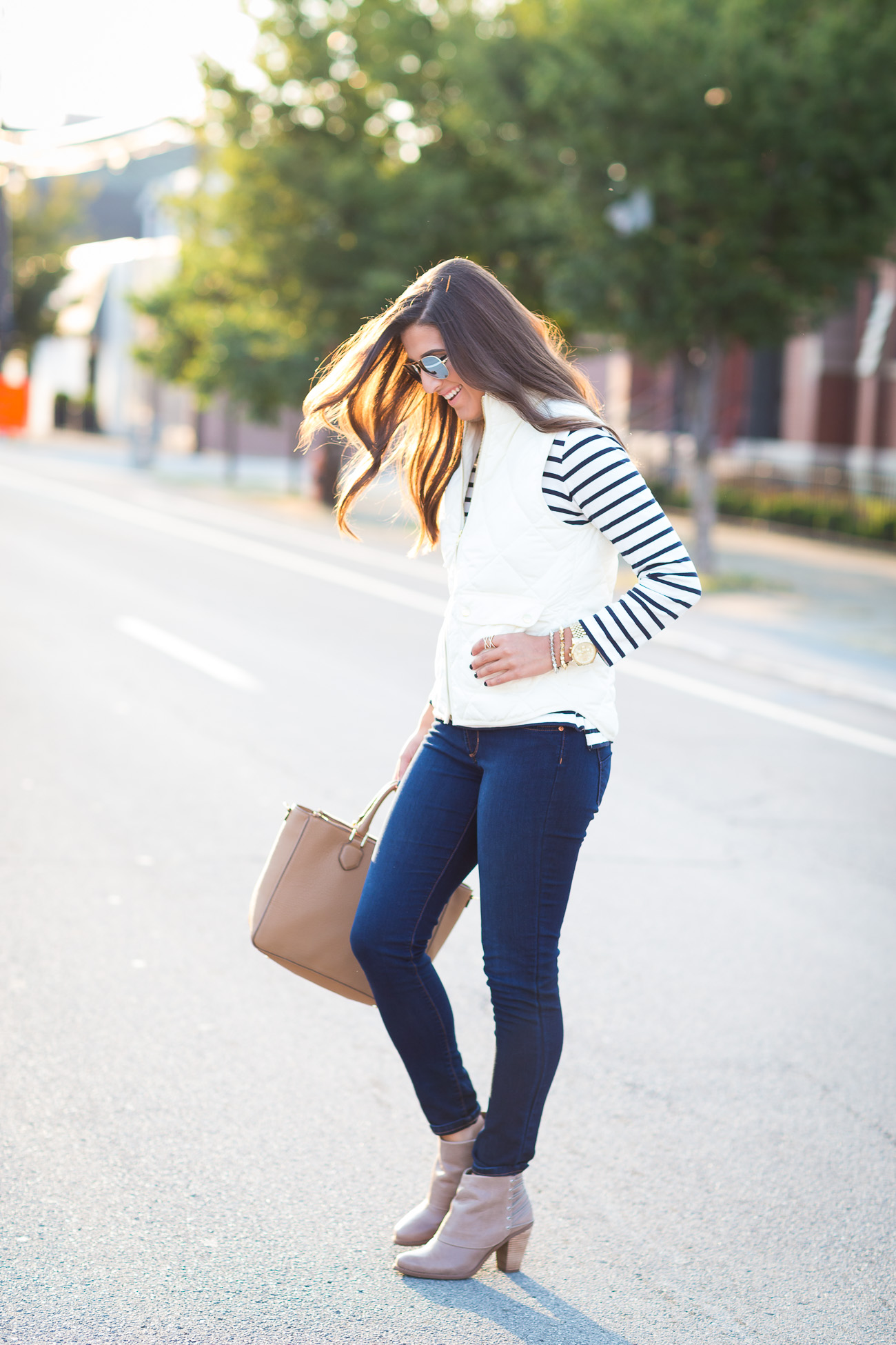 Ivory Quilted Vest + Stripes | A Southern Drawl