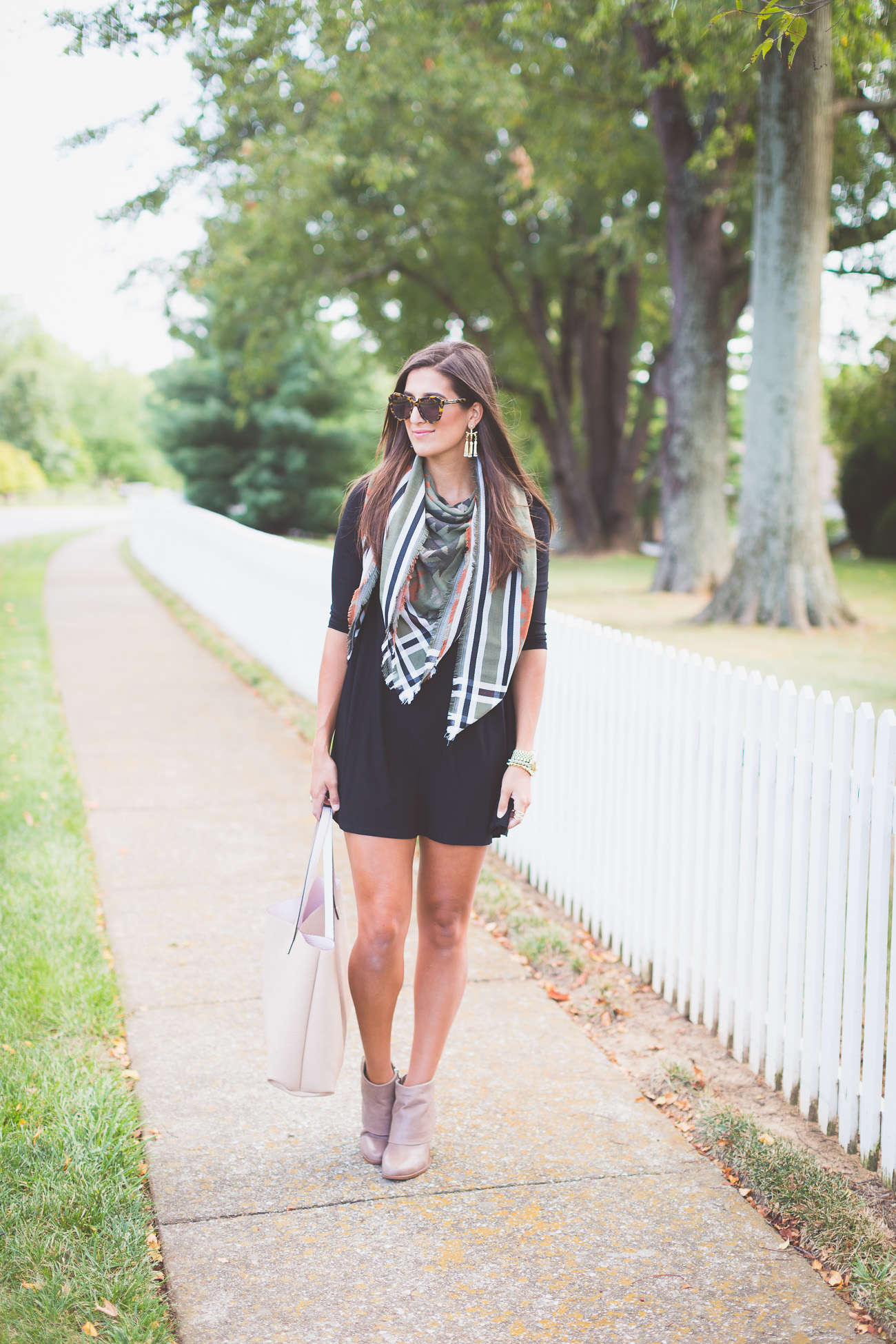 fall style, fall fashion, blanket scarf, little black dress, fall outfit ideas // a southern drawl