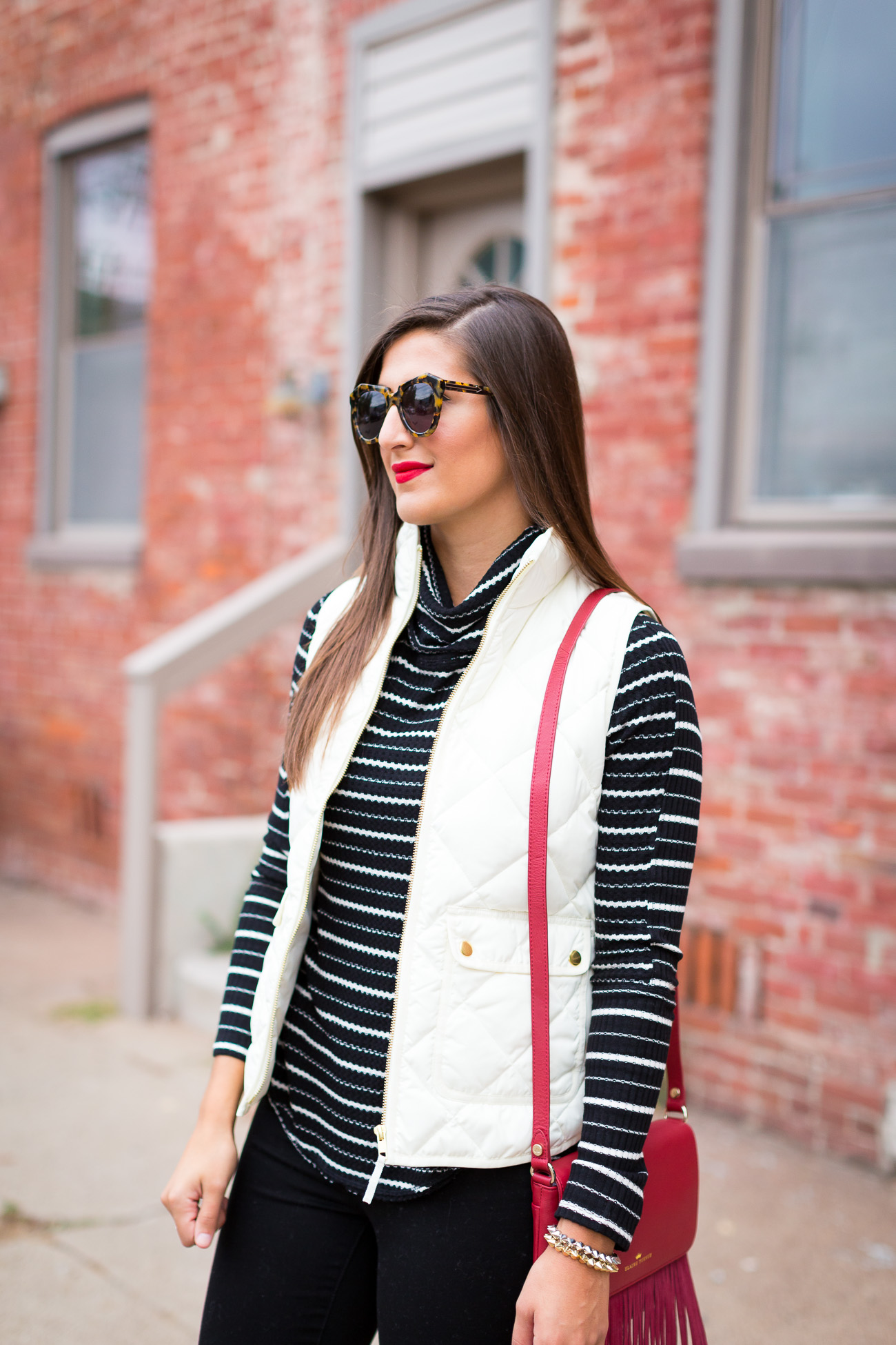 j.crew excursion vest, quilted puffer vest, stripe turtleneck, elaine turner crossbody, lace up booties, fall fashion and style, fringe crossbody bag // grace wainwright from a southern drawlj.crew excursion vest, quilted puffer vest, stripe turtleneck, elaine turner crossbody, lace up booties, fall fashion and style // grace wainwright from a southern drawl