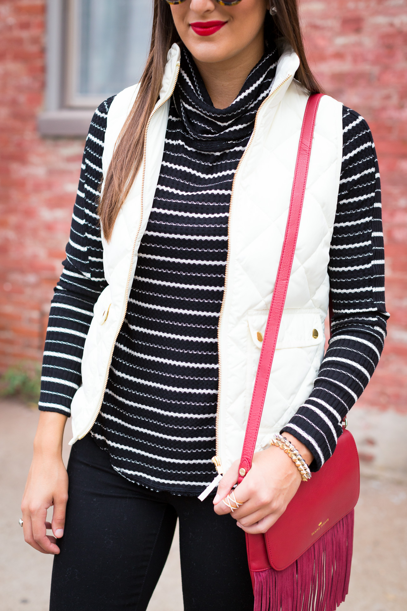j.crew excursion vest, quilted puffer vest, stripe turtleneck, elaine turner crossbody, lace up booties, fall fashion and style, fringe crossbody bag // grace wainwright from a southern drawlj.crew excursion vest, quilted puffer vest, stripe turtleneck, elaine turner crossbody, lace up booties, fall fashion and style // grace wainwright from a southern drawl