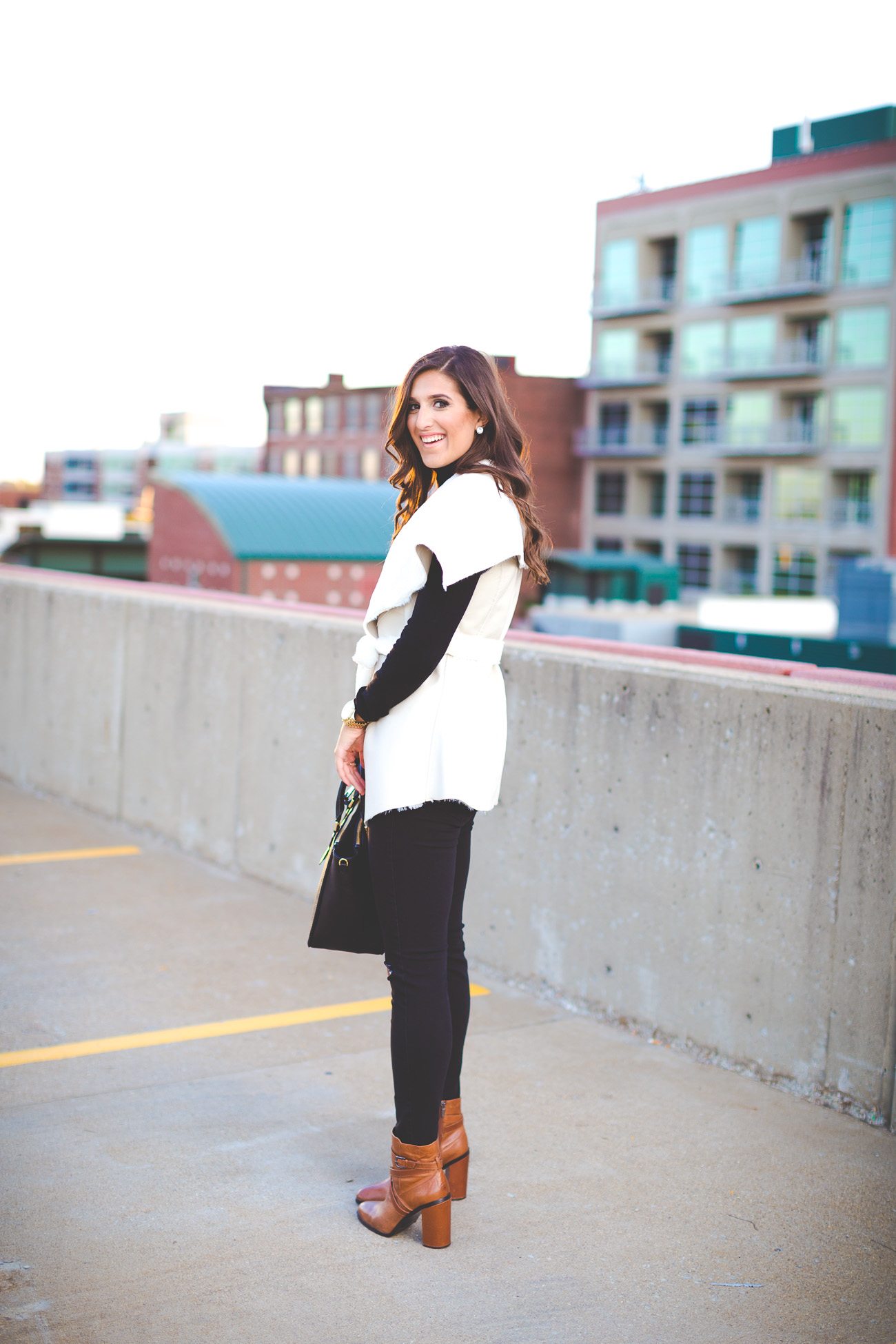 brown booties, fall fashion, fall style, fur vest, fall vest // a southern drawl
