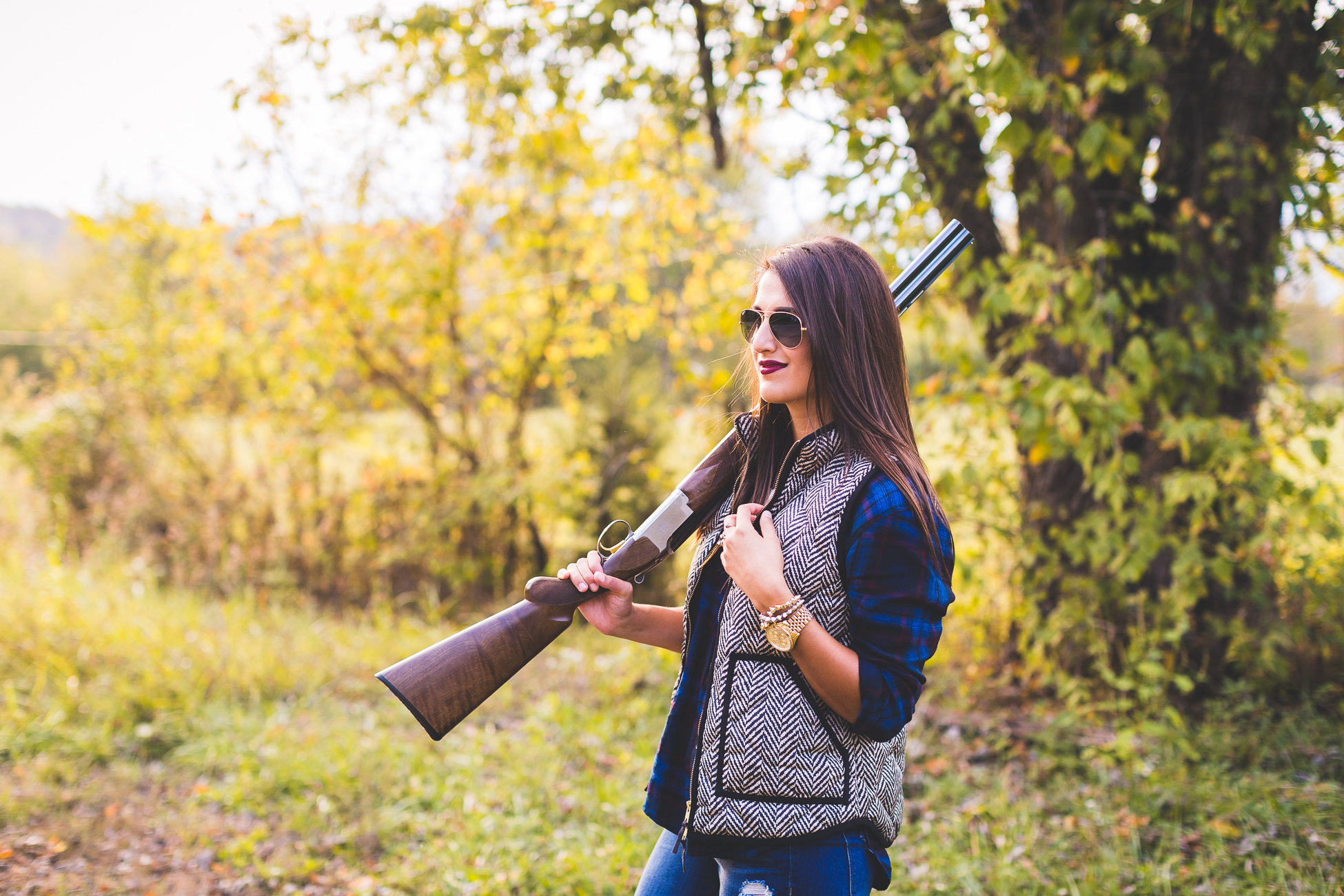 herringbone vest, duck boots, bean boots, rifle, preppy outfit, fall outfit ideas, fall style, monogram necklace // grace wainwright from a southern drawl