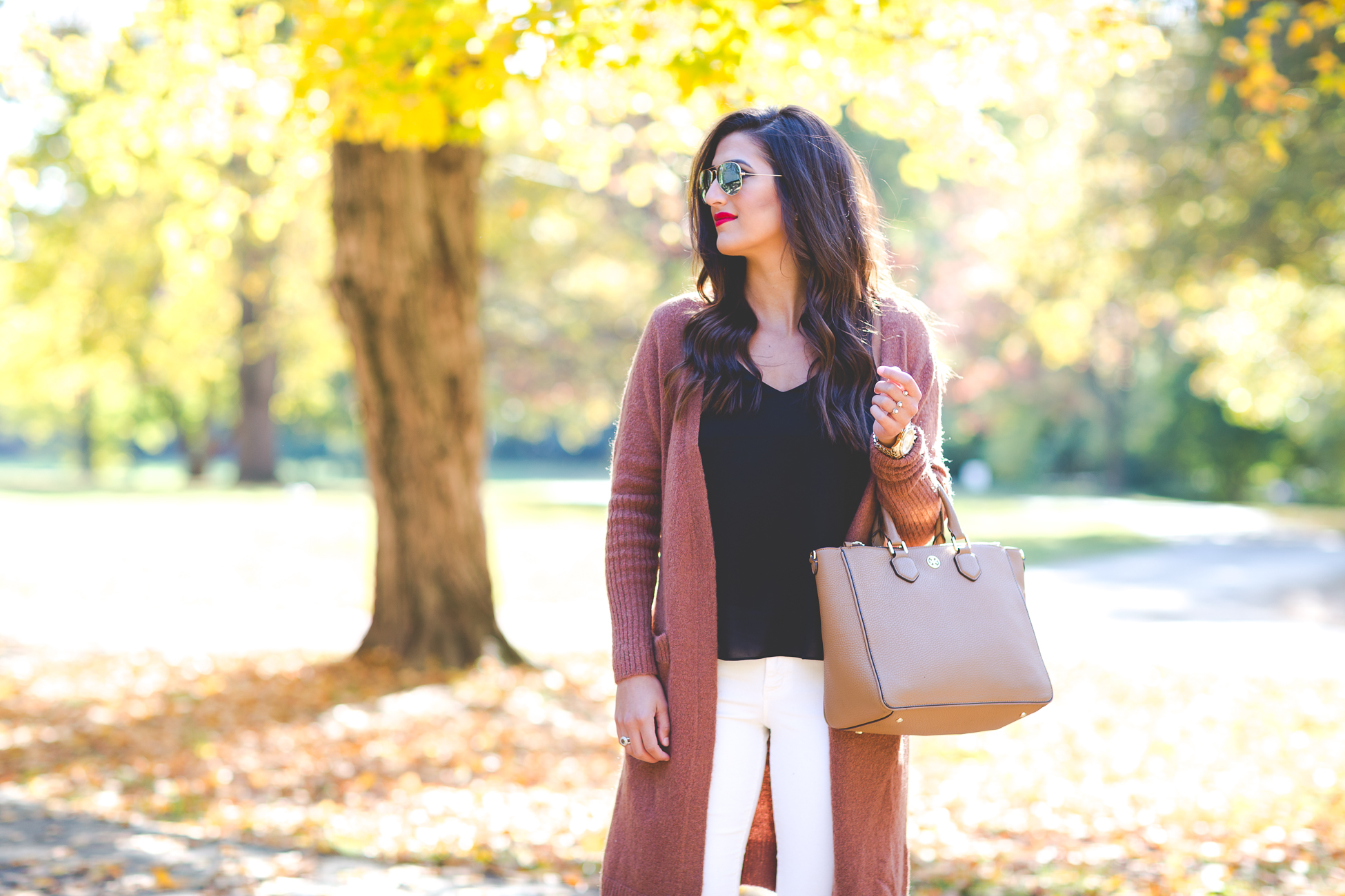 long cardigan, chicwish outfit, ivory corduroys, fall booties, fall fashion, fall leaves // grace wainwright from a southern drawl