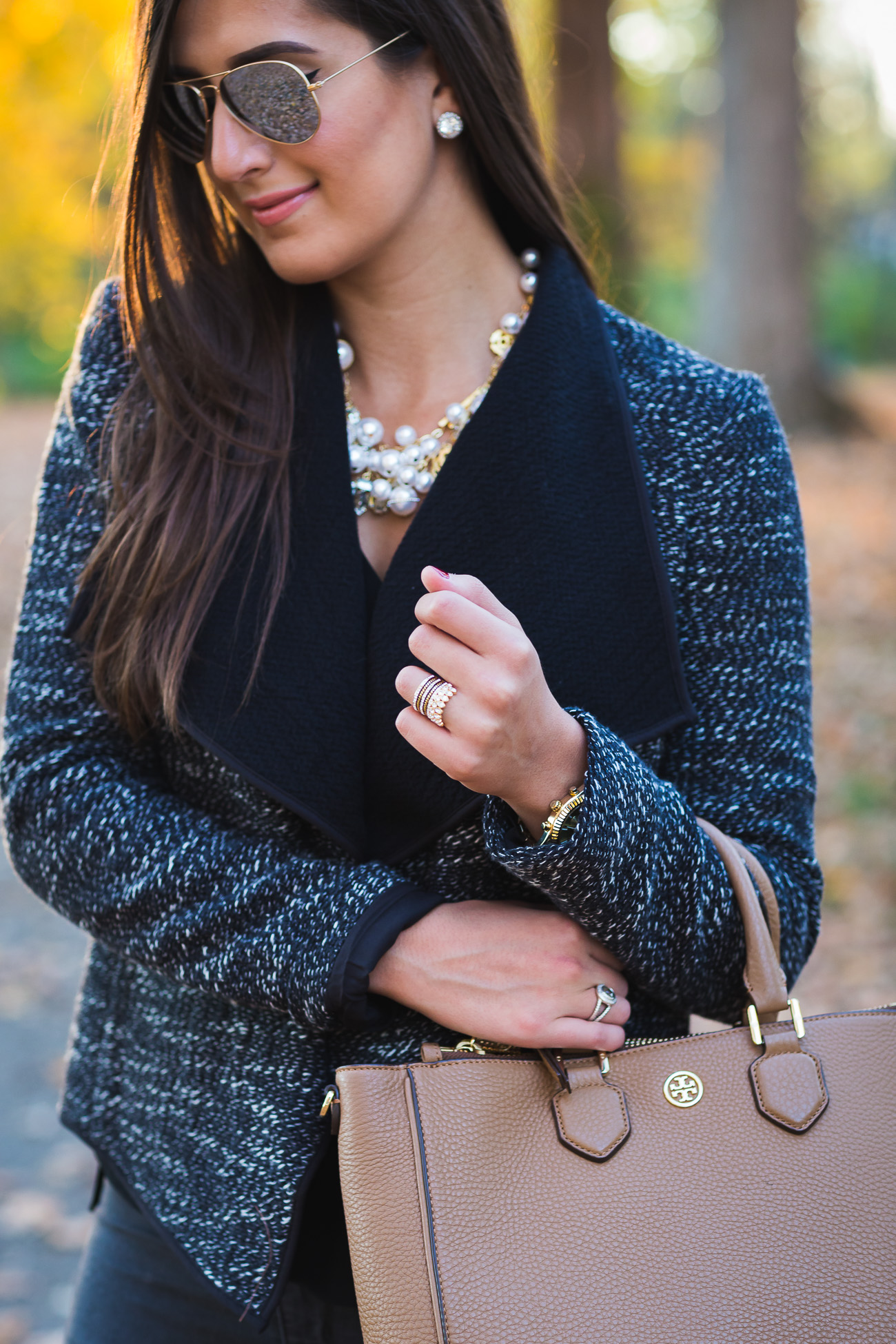 fringe booties, fall outfit ideas, fall style, pearl statement necklace, drape jacket,  tory burch robinson tote, fall fashion // grace wainwright from a  southern drawl