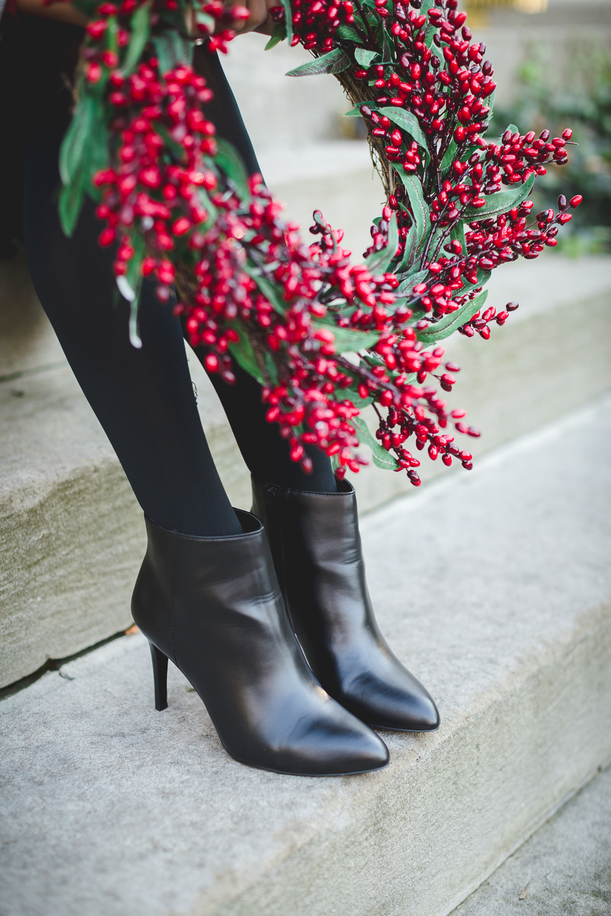 black ankle booties, red turtleneck, plaid skirt, j.crew factory holiday, j.crew vail parka, holiday outfit ideas, holiday sales, holiday look, preppy holiday outfit ideas // grace wainwright from a southern drawl