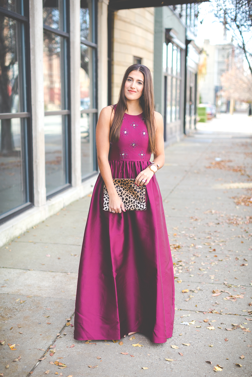 holiday style, holiday outfit, embellished gown, adrianna papell beaded mikado ballgown, clare vivier calf hair clutch, christian louboutin so kate pumps // grace wainwright from a southern drawl