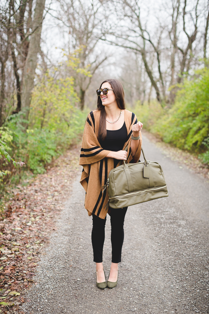 fall poncho, winter cape, winter poncho, sole society poncho, blanket scarf, travel weekender bag, sole society weekender // grace wainwright from a southern drawl