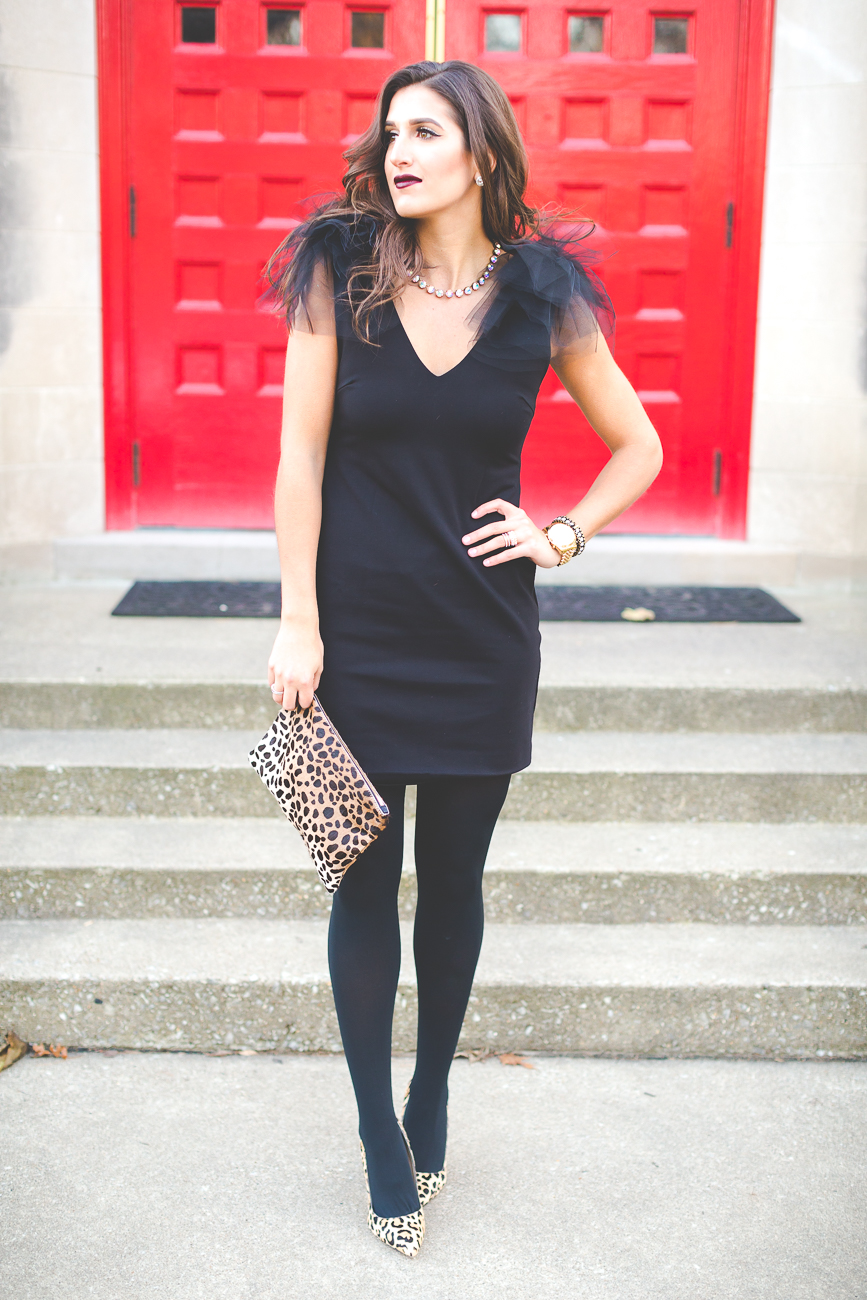 camilyn beth opal dress, tulle dress, holiday dress, christmas dress, holiday style, holiday fashion, holiday outfit, dark lipstick, leopard pumps, calf hair pumps, clare v calf hair clutch // grace wainwright from a southern drawl