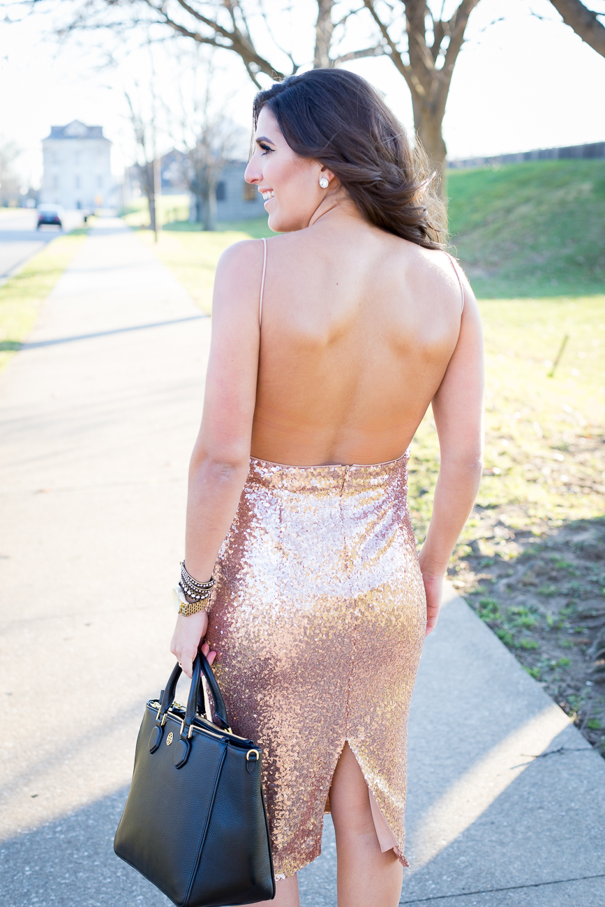 sequin midi dress, sequin dress, new years eve dress, sparkly dress, backless dress, holiday party dress, holiday outfit ideas, holiday style, holiday fashion // grace wainwright from a southern drawl