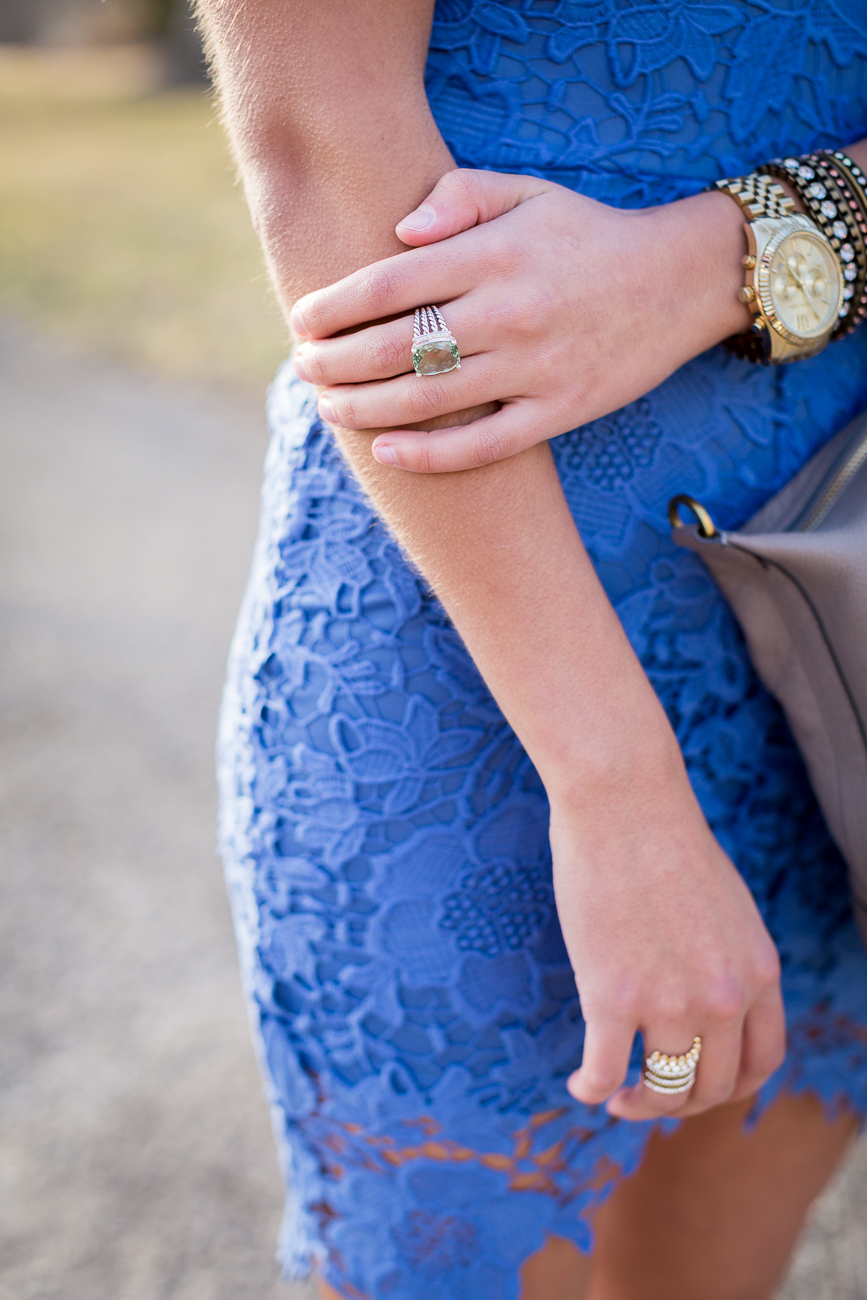 lace high low dress, blue dress, lace dress, hi lo dress, tory burch slouchy satchel, spring outfit ideas, spring style, all lace outfit, french gray satchel // grace wainwright from a southern drawl