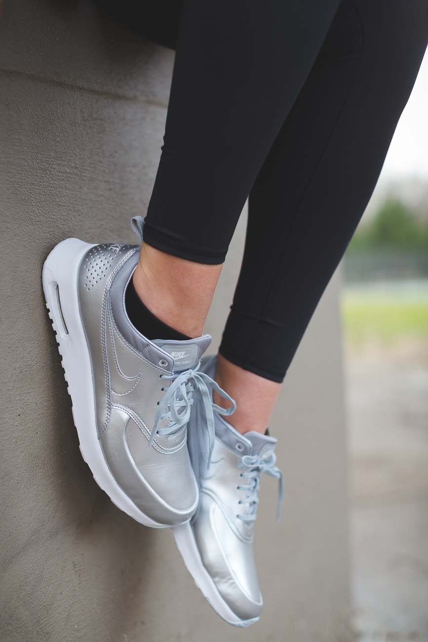 nike sneakers, nike air max thea sneakers, nike metallic sneakers, silver metallic sneakers, nike hoodie, activewear outfit, fitness routine, workout routine , stylish workout outfit, alo airbrush high waist leggings, meal prep ideas, meal prep for the week, leg workouts // grace wainwright from a southern drawl