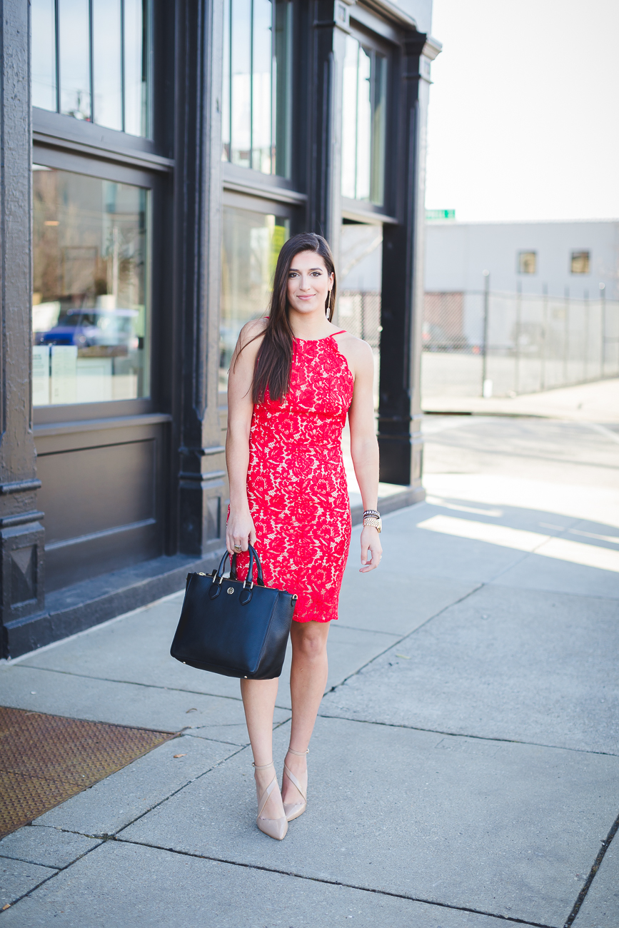 Backless dress, red dress, little red dress, lace dress, Valentine's Day dress, Valentine's Day outfit ideas lace midi dress, sale outfit, sale dress // grace wainwright from a southern drawl
