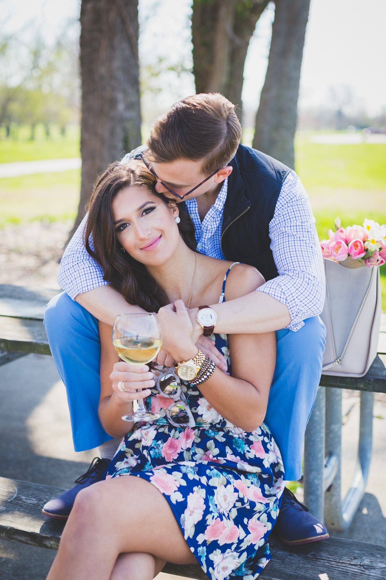 romantic picnic set up, modcloth floral dress, modcloth spring fashion, spring style, spring picnic, spring engagement photos, spring couples photos, metallic sperry topsiders, metallic sperry shoes, silver sperry boat shoes, metallic boat shoes, floral shift dress, floral cami, world map necklace, girly outfit, feminine fashion, feminine outfit ideas, neutral fresh makeup // grace wainwright from a southern drawl