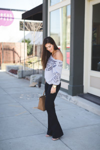 free people off the shoulder top, off the shoulder sweater, embroidered sweater, cutout sweater, lilac sweater, flare jeans, shopbop j brand flare jeans, spring style, spring outfit ideas, transitional style, transitional piece, staple piece, flare jeans // grace wainwright from a southern drawl