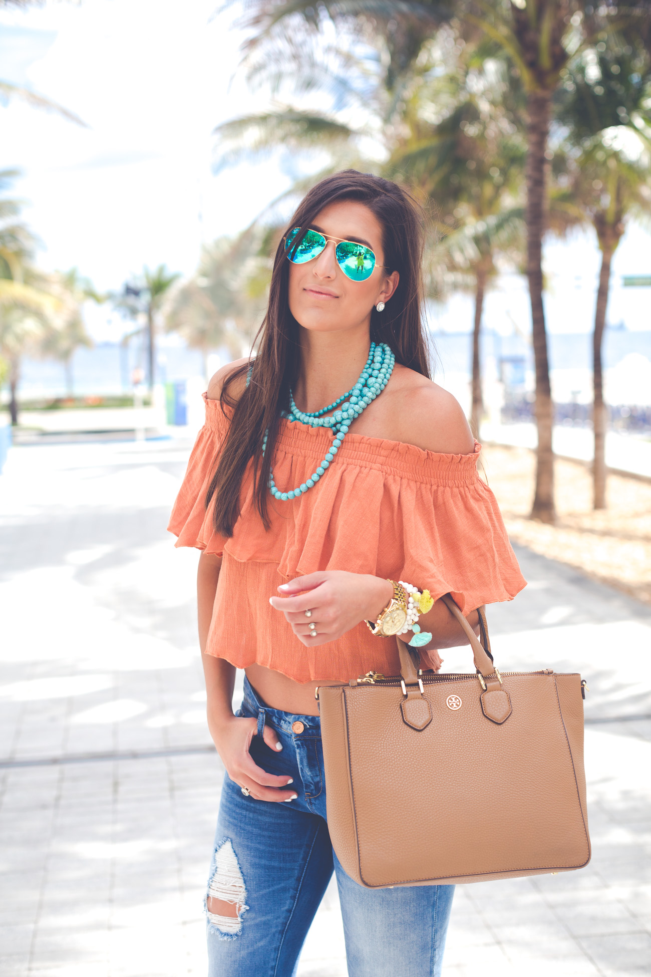 Hollister Off-The-Shoulder Top turquoise casual look Fashion Tops Off-The-Shoulder Tops 