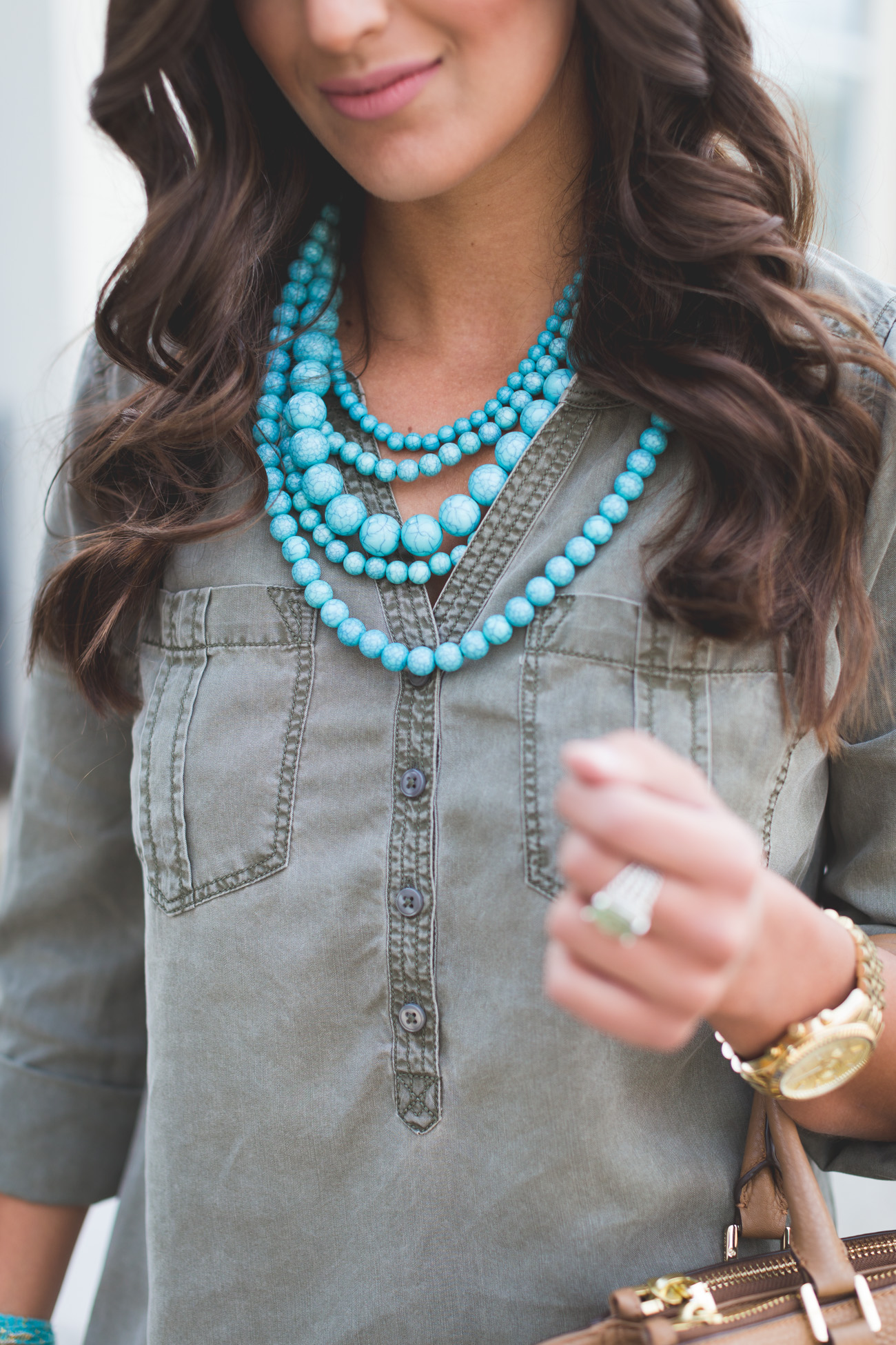 utility dress with turquoise statement necklace-7 | A Southern Drawl