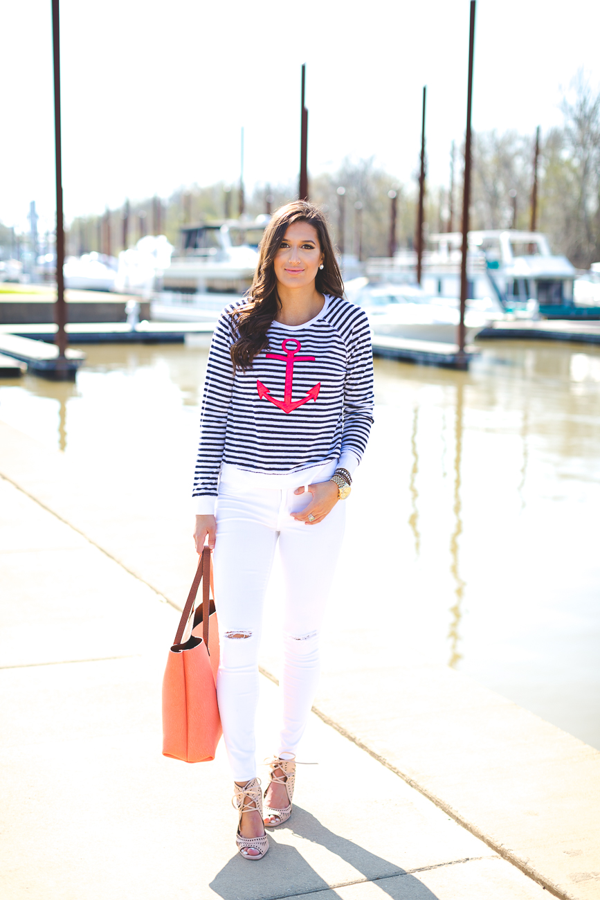 anchor sweatshirt, sundry anchor terry pullover, anchor print sweatshirt, anchor print top, anchor terry sweatshirt, anchor print terry sweatshirt, nautical outfit ideas, nautical fashion, spring nautical outfit, sundry terry sweatshirt, nude christian louboutin so kate pumps, anchor print outfit // grace wainwright from a southern drawl