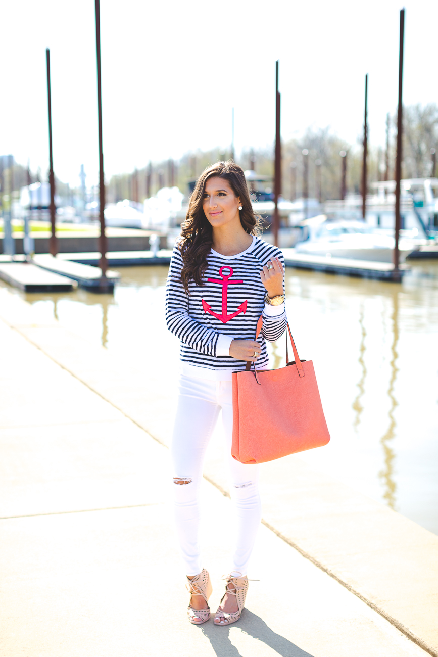 anchor sweatshirt, anchor print sweatshirt, anchor print top, anchor terry sweatshirt, anchor print terry sweatshirt, nautical outfit ideas, nautical fashion, spring nautical outfit, sundry terry sweatshirt, nude christian louboutin so kate pumps, anchor print outfit // grace wainwright from a southern drawl