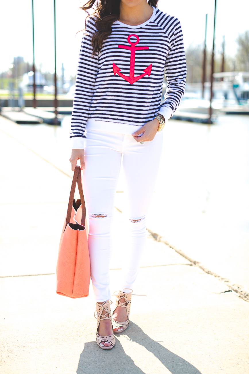 anchor sweatshirt, anchor print sweatshirt, anchor print top, anchor terry sweatshirt, anchor print terry sweatshirt, nautical outfit ideas, nautical fashion, spring nautical outfit, sundry terry sweatshirt, nude christian louboutin so kate pumps, anchor print outfit // grace wainwright from a southern drawl