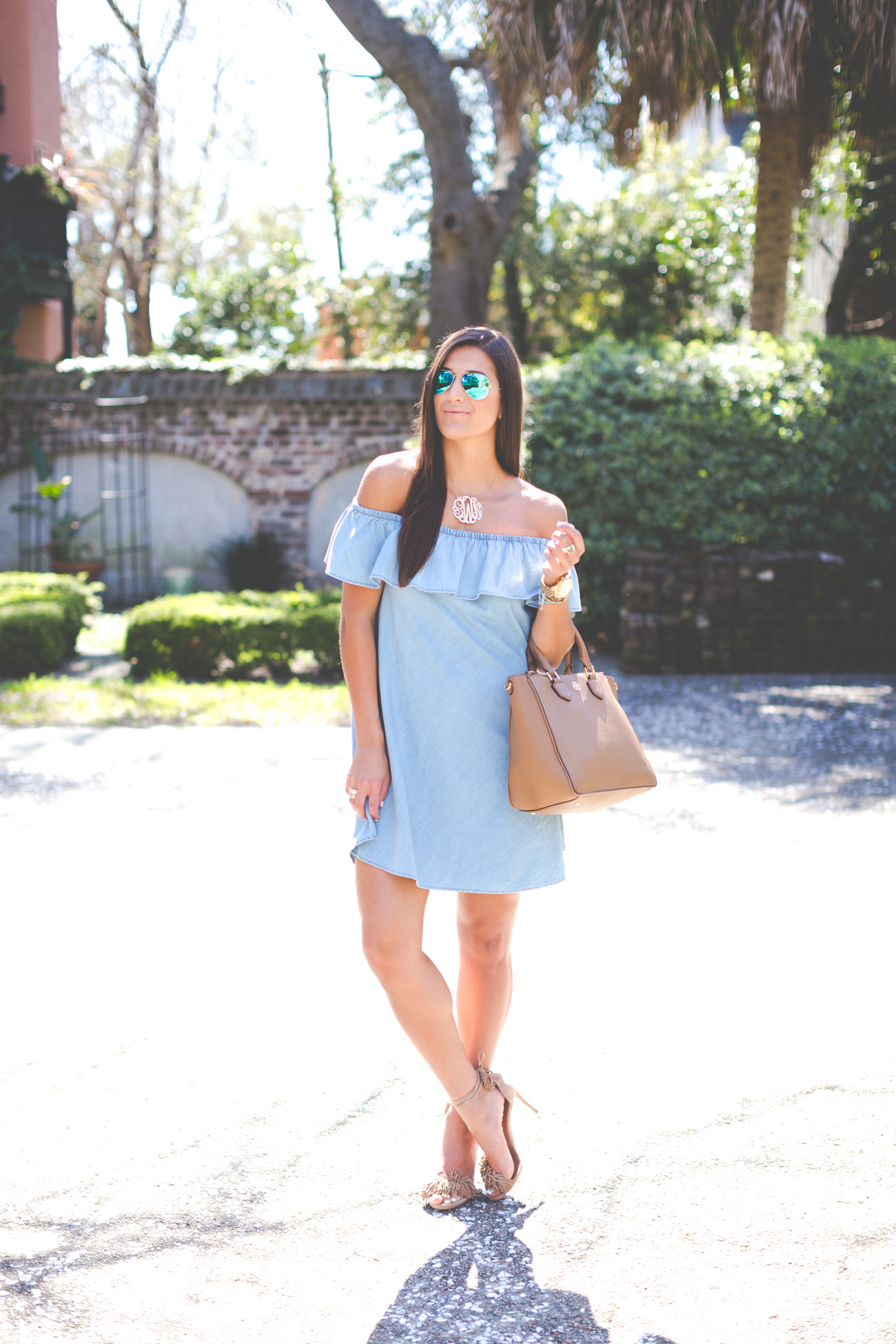 My Style: Chambray Off-The-Shoulder Dress Colorful Accessories Julie Leah A  Southern Life And Style Blog .vn