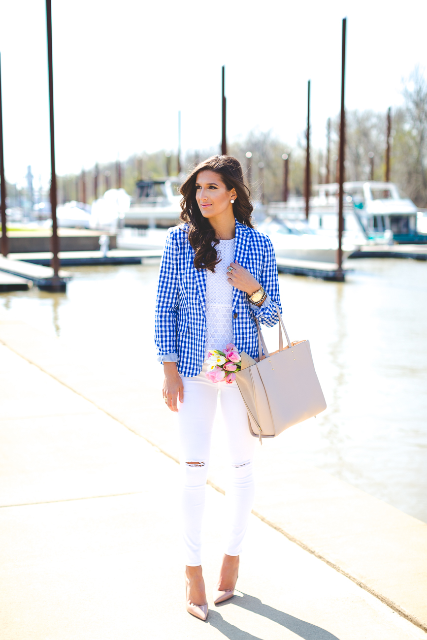 gingham blazer outfit