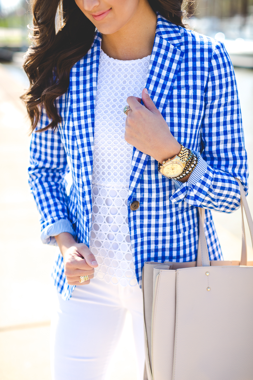 gingham print blazer
