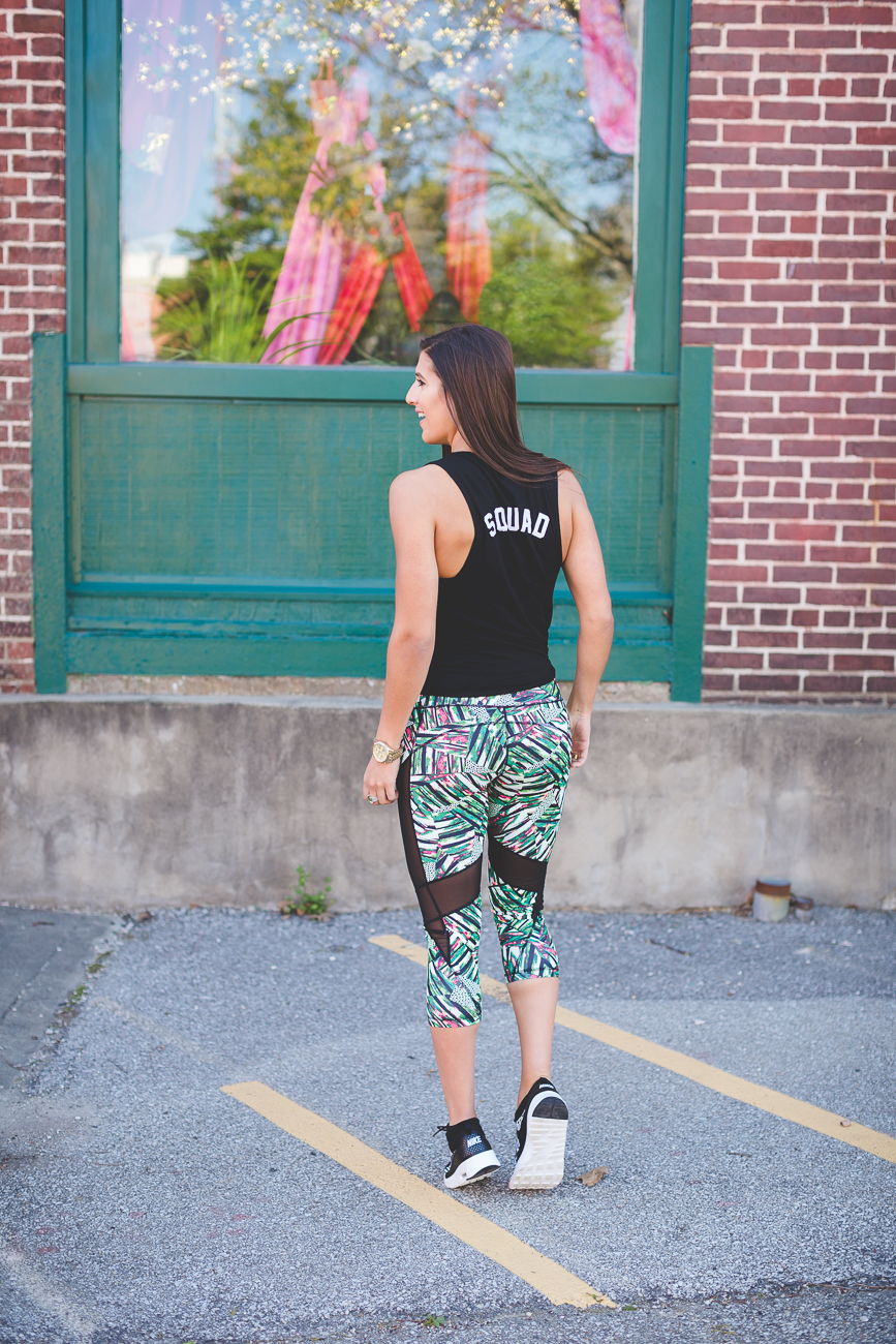 mesh panel leggings, activewear, workout leggings, mesh workout leggings, squad tee shirt, squad goals, squad tank, squad muscle tank, private party tank, workout outfit, weekly workout routine, zella fusion capris, zella leggings, nike air max thea print, printed nike sneakers, leg workouts, leg exercises, glute exercises // grace wainwright from a southern drawl