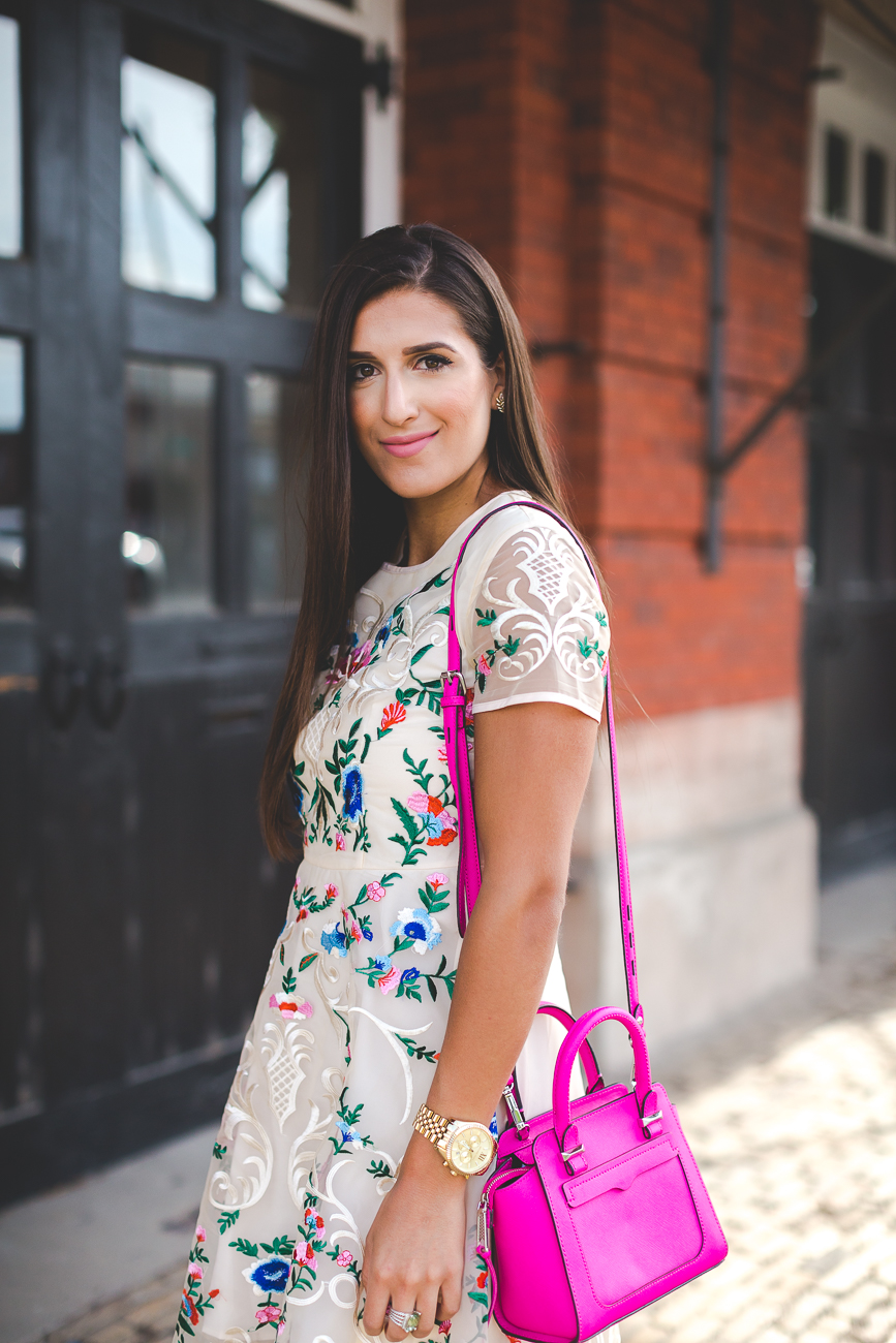 floral embroidered dress, floral organza dress, floral print dress, floral summer dress, chicwish dress, rebecca minkoff micro avery tote, bright embroidered dress // grace wainwright a southern drawl
