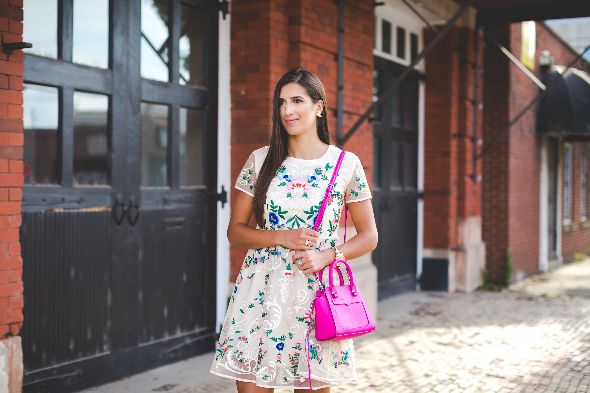 floral embroidered dress, floral organza dress, floral print dress, floral summer dress, chicwish dress, rebecca minkoff micro avery tote, bright embroidered dress // grace wainwright a southern drawl