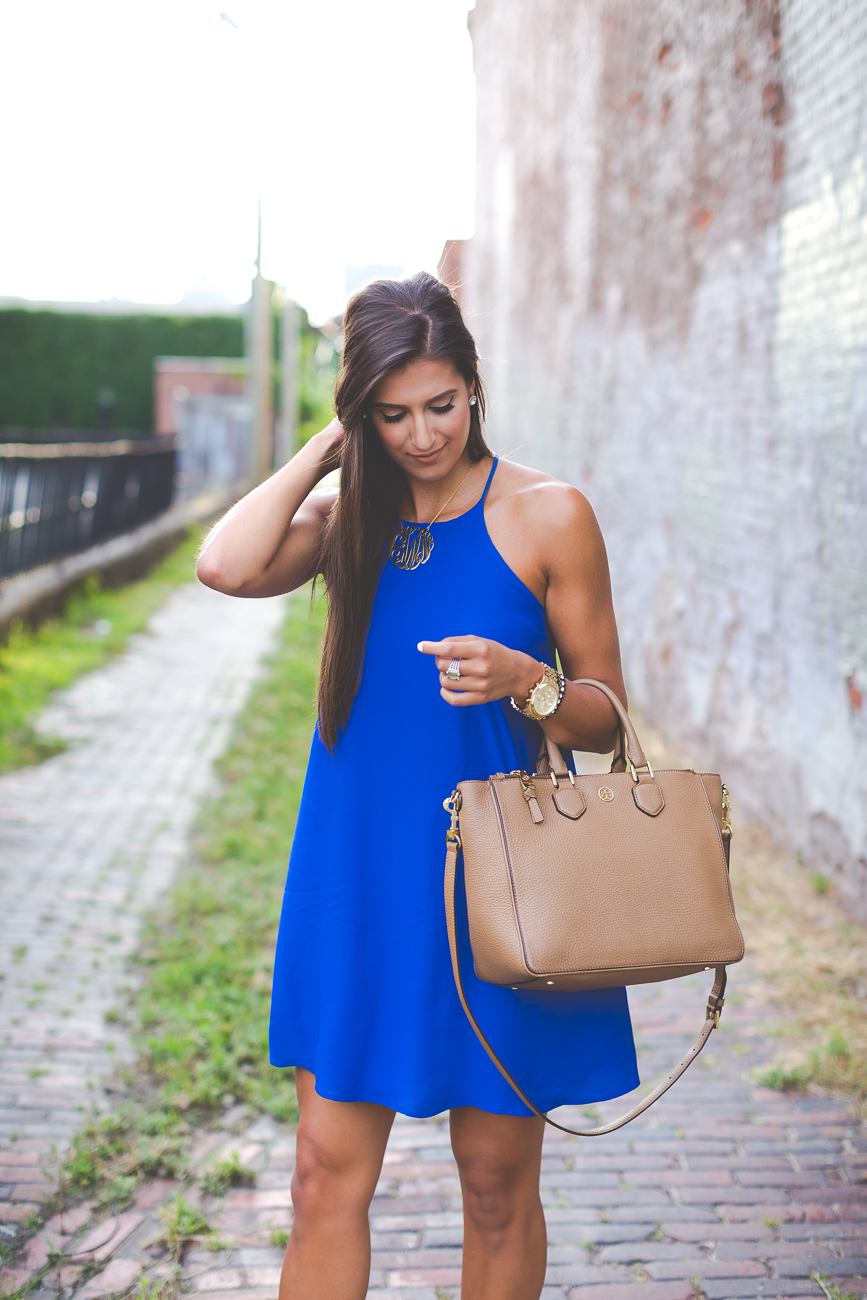 blue shift dress, high neck shift dress, casual style, summer outfit, summer style, monogram necklace, nordstrom anniversary sale 2016 // grace wainwright a southern drawl