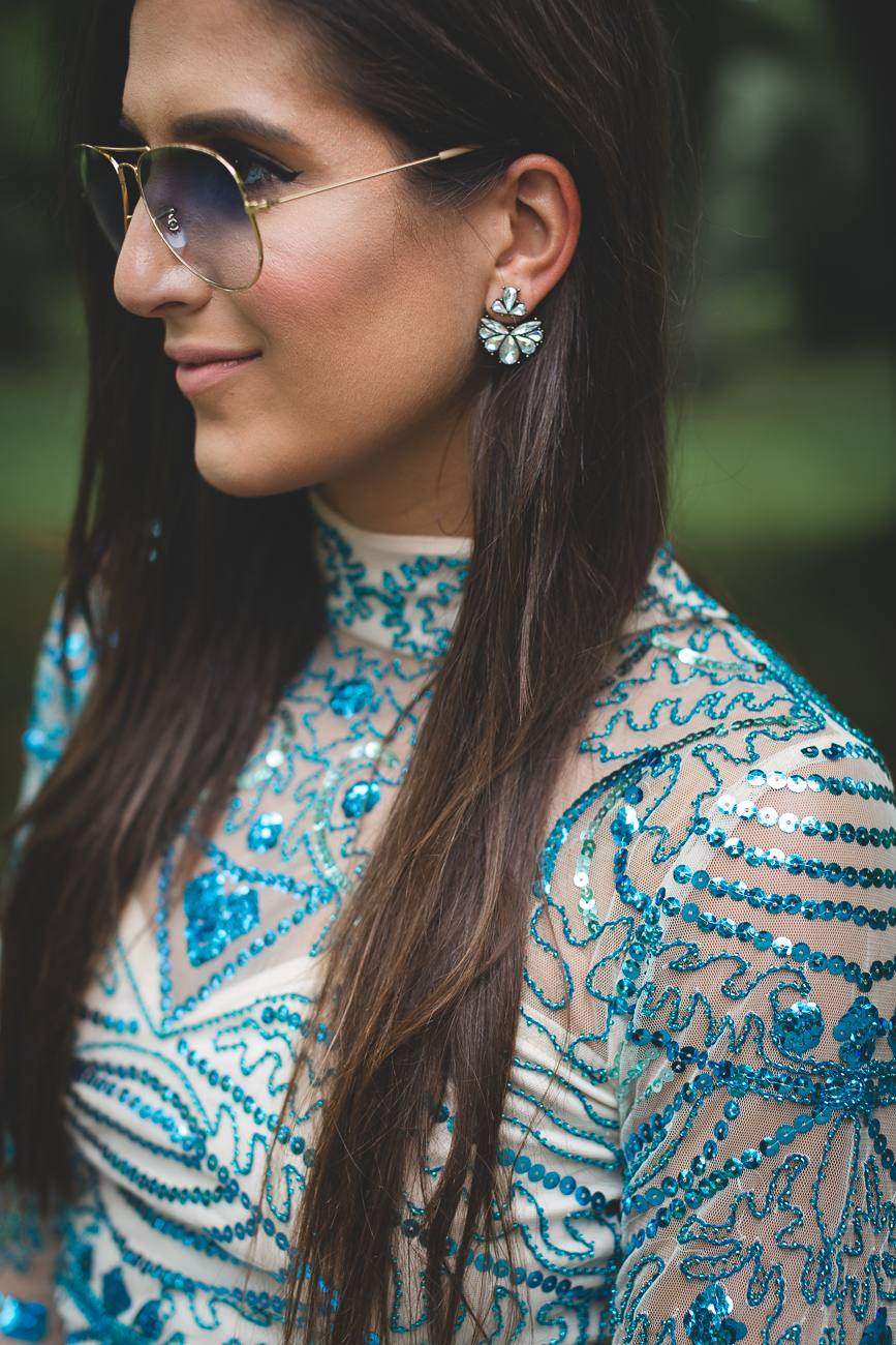 boohoo mini dress, sequin mini dress, sequin cocktail dress, sequin dress, white foldover clutch, nude strappy heels, nude strappy sandals, baublebar mariposa ear jackets, ray ban aviators, new years outfit, new years dress, sequin shift dress, long sleeve sequin dress, southern fashion blogger // grace wainwright a southern drawl