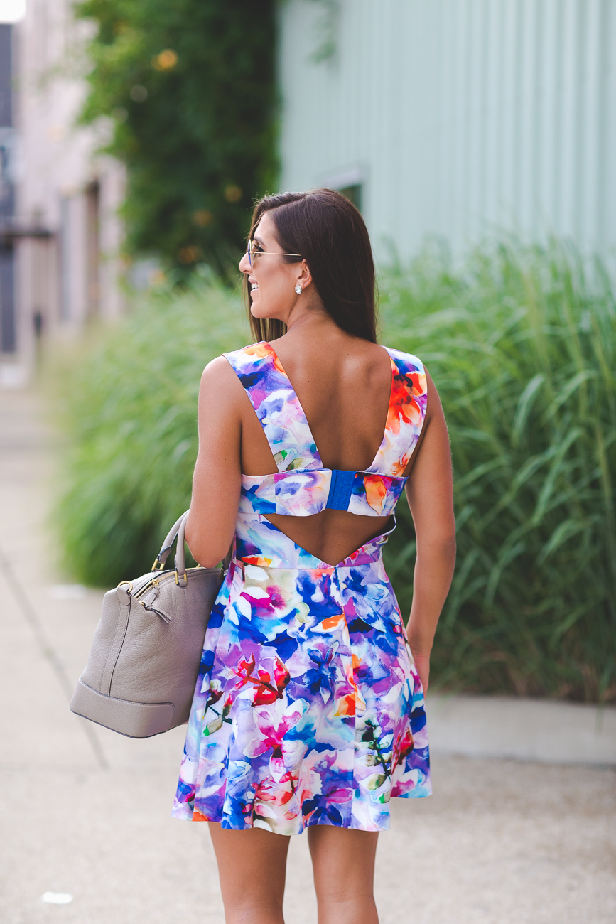 floral flare dress, fit and flare dress, floral outfit,  summer cocktail dress, wedding guest outfit, summer style // grace wainwright a southern drawl