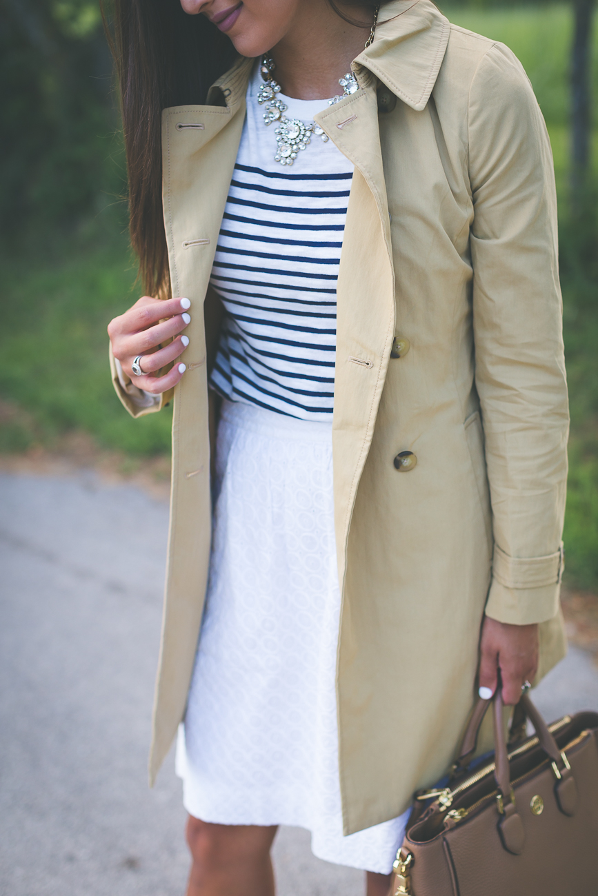 hautelook sale, hautlelook flash sale event, j.crew factory on hautelook, j.crew factory fall clothes, j.crew factory sale, j.crew trench coat, j.crew statement necklace, preppy stripe outfit, preppy j.crew outfit, southern fashion blogger // grace wainwright a southern drawl