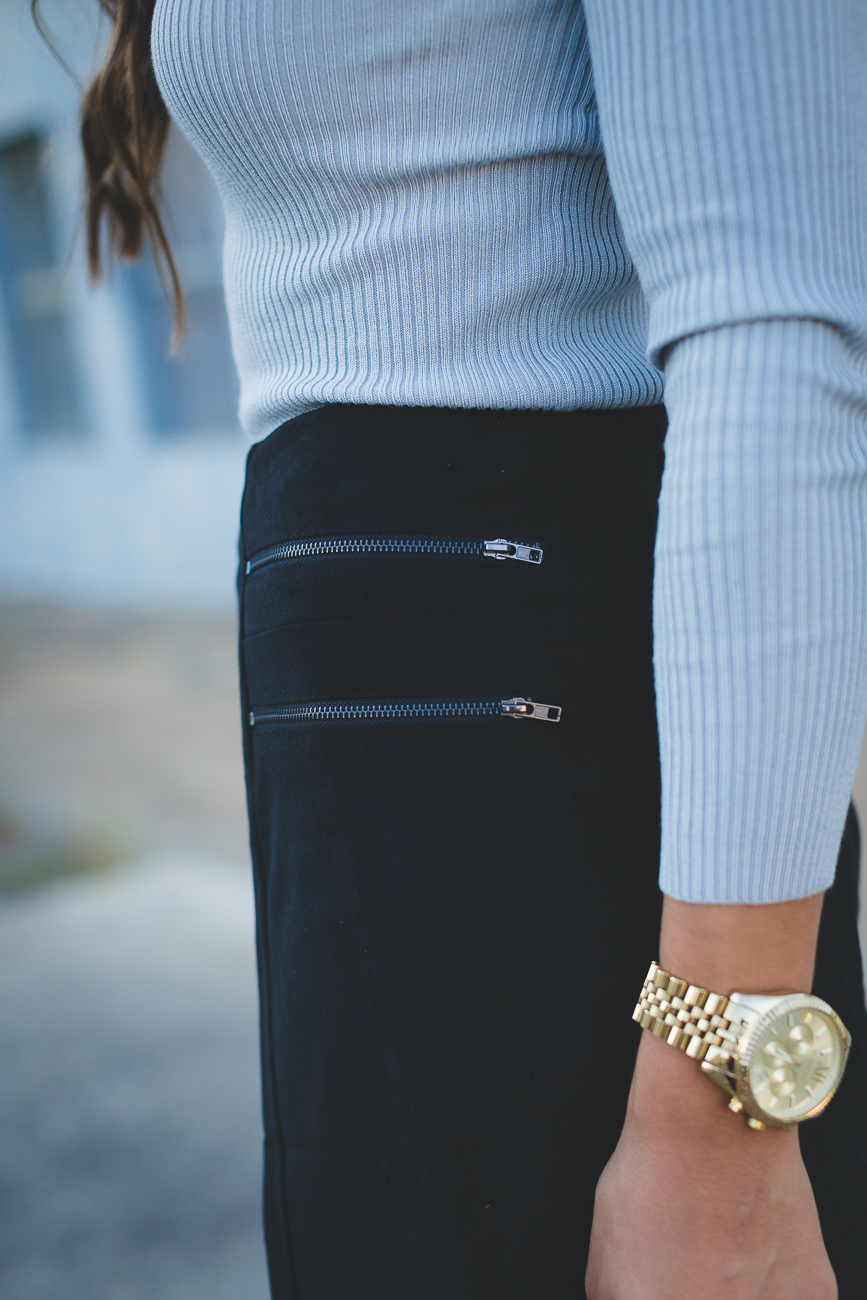 black suede skirt, off the shoulder sweater, off the shoulder ribbed sweater, chicwish sweater, zipper suede skirt, tory burch slouchy satchel, sam edelman t strap pumps, choker necklace, southern fashion blogger // grace wainwright a southern drawl