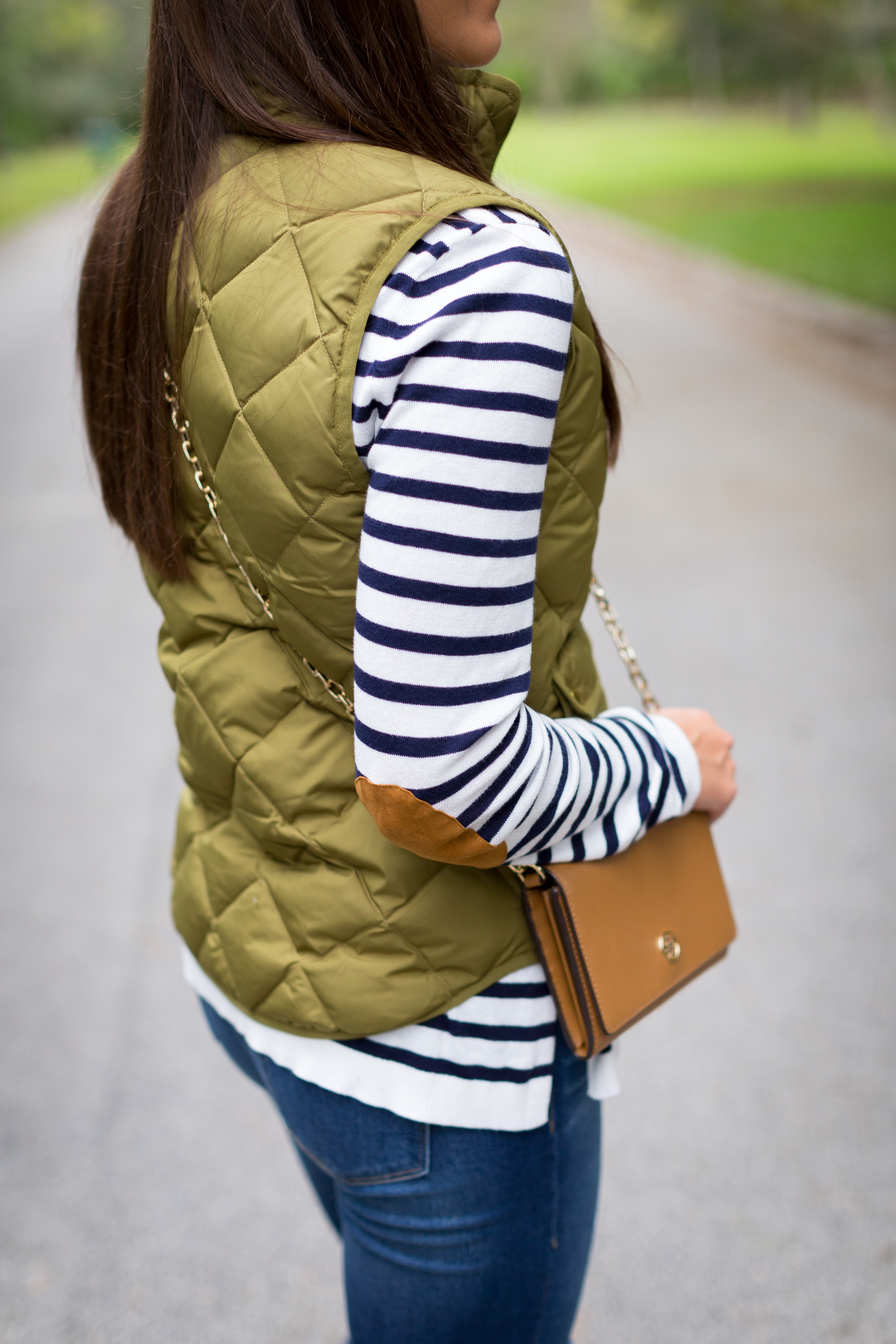 quilted vest, j.crew excursion vest, navy stripe tee, extra large acrylic monogram necklace, ivory excursion vest, ivory puffer vest, fall style, fall fashion, fall style inspiration, a southern drawl fall outfits, cute fall outfits, preppy fall outfits, southern fashion blogger // grace wainwright a southern drawl