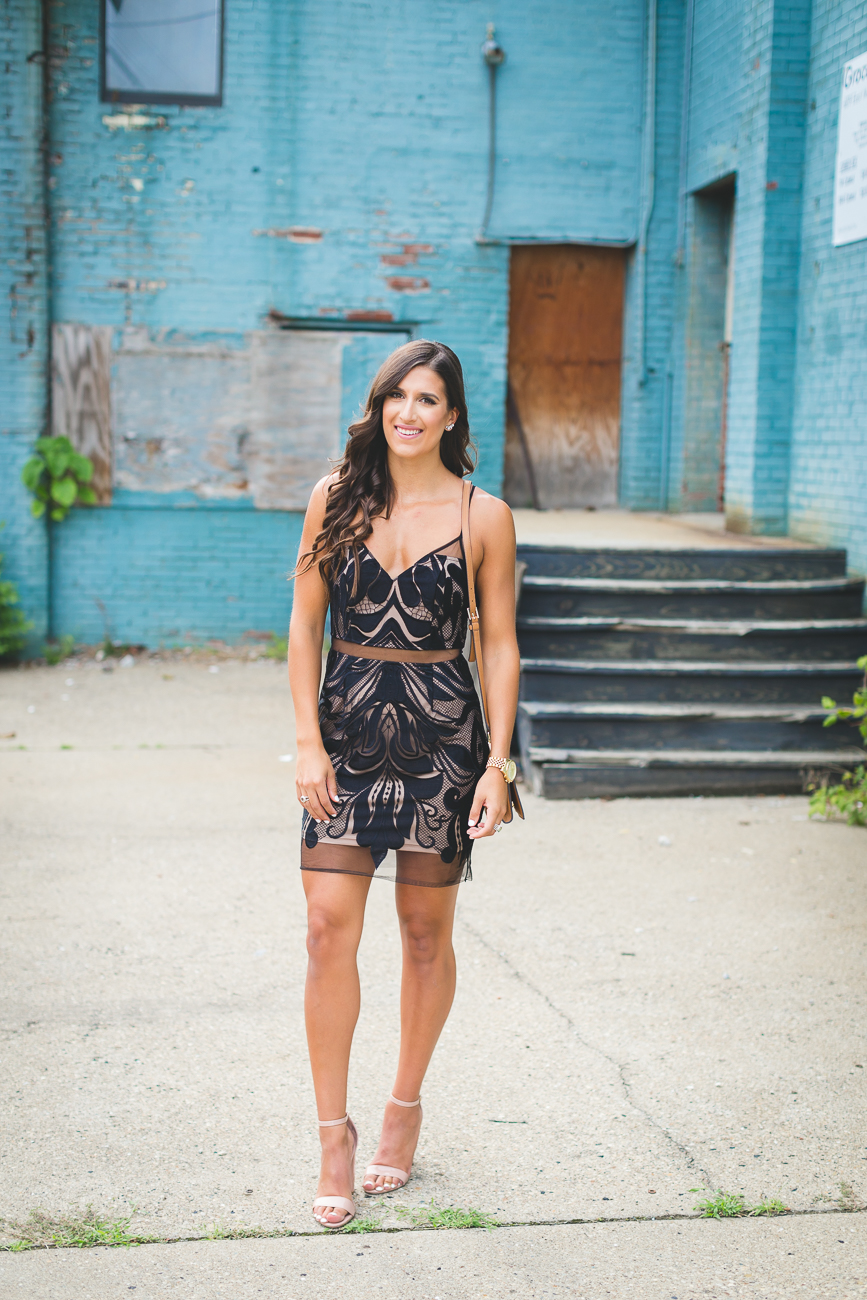 tulle mini dress, tulle lace dress, little black dress, black bodycon dress, cocktail dress, tory burch bombe crossbody bag, southern fashion blogger // grace wainwright a southern drawl