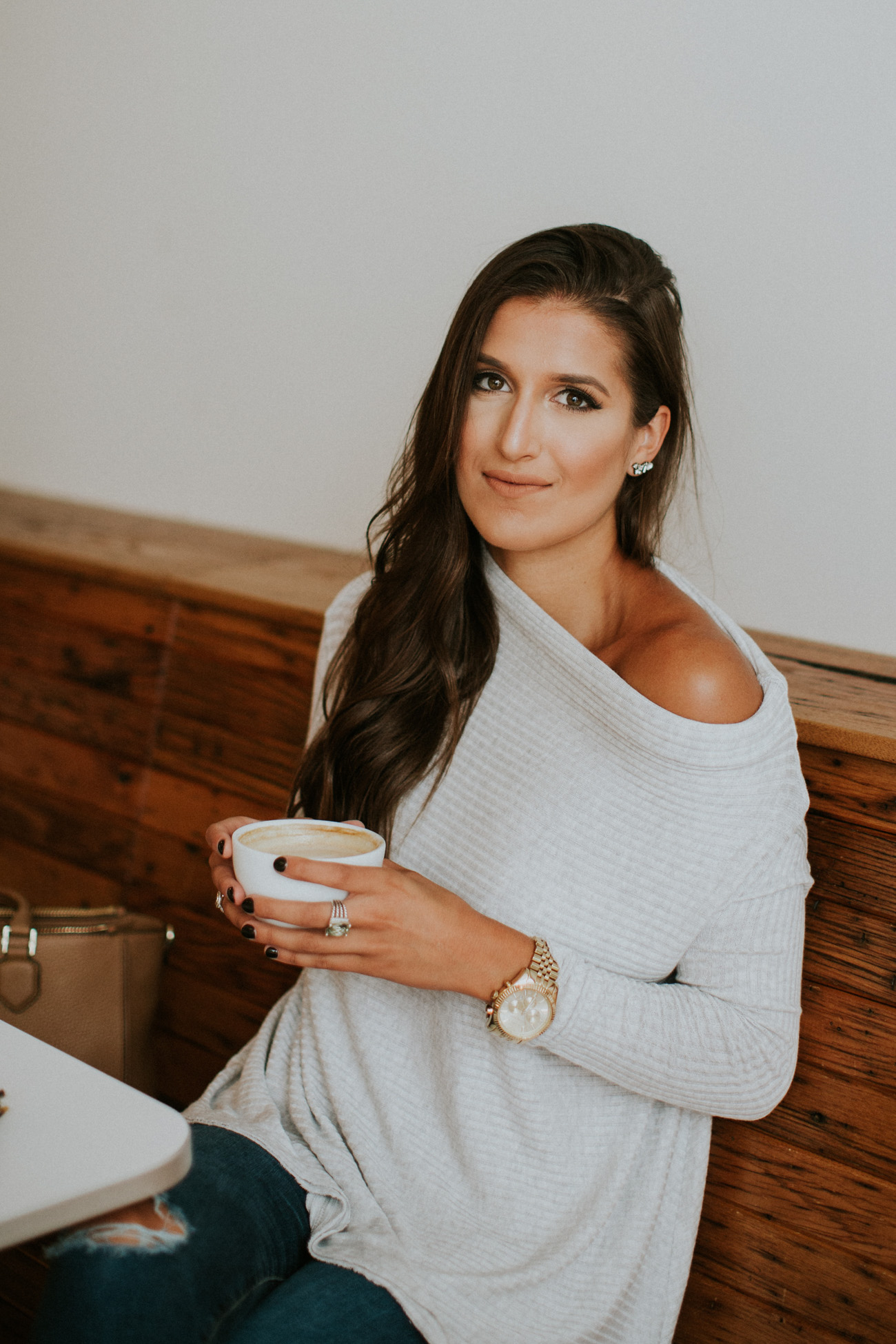 off the shoulder fall pullover, cozy off the shoulder top, free people off the shoulder top, free people fall outfit, free people sweater, ag distressed skinny jeans, coffee shop outfit, fall coffee shop, cognac booties, fall fashion, cute fall outfit, cozy fall outfit, southern fashion blogger // grace wainwright a southern drawl