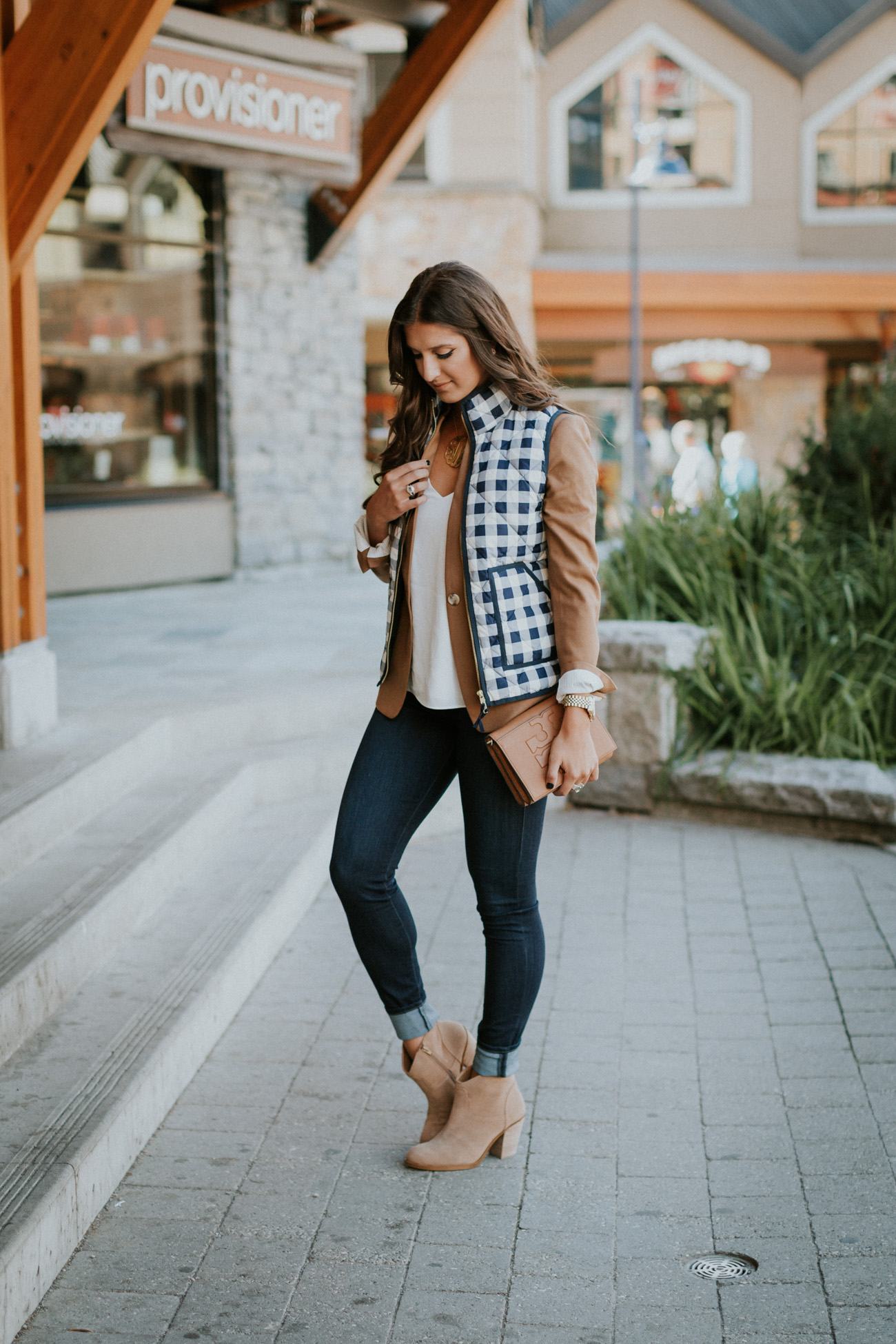 Fall Afternoons - Gingham + Olive Vest - Color & Chic