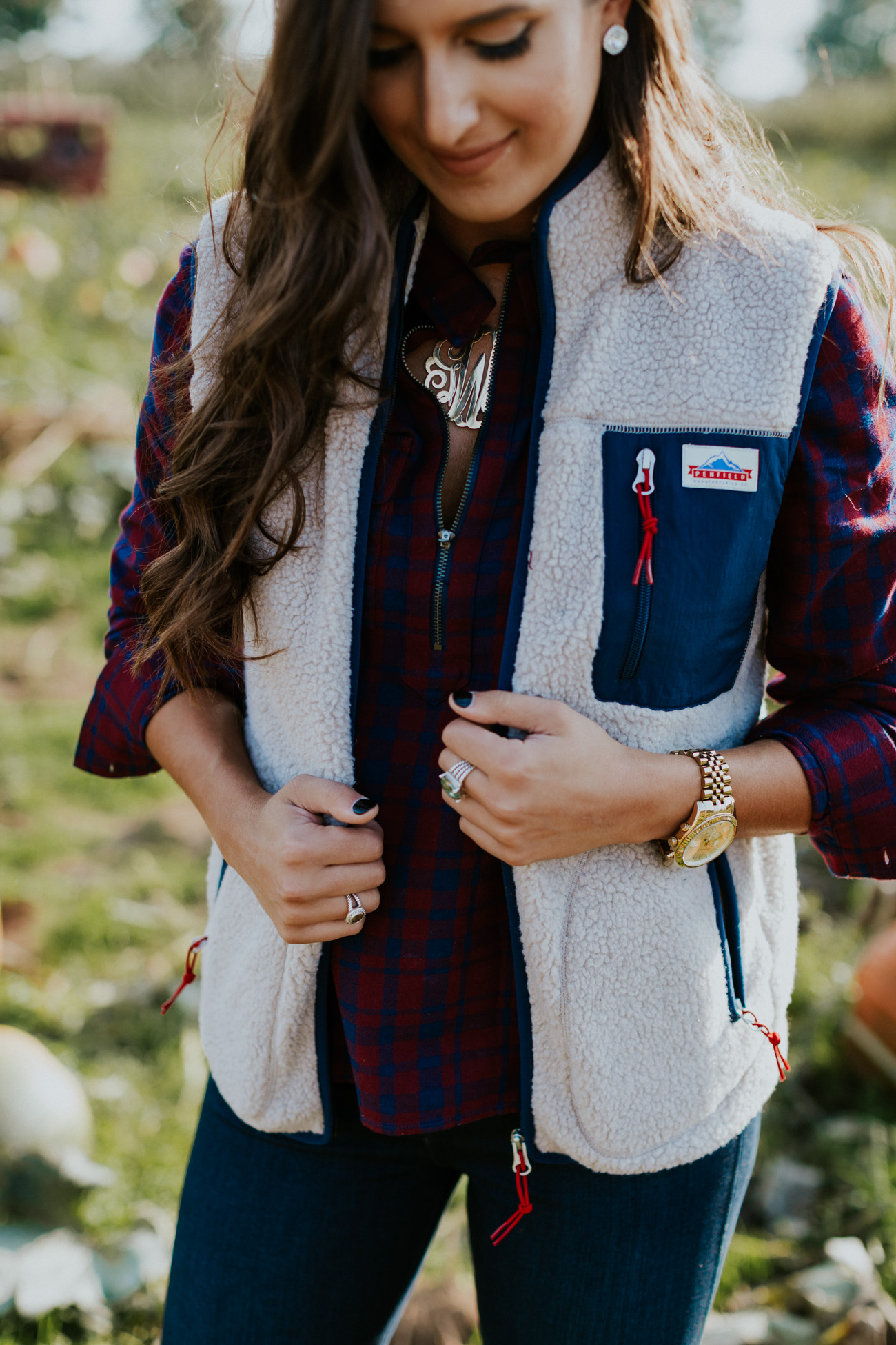 penfield lucan fleece vest, penfield at madewell, madewell plaid popover shirt, plaid shirt, pumpkin patch outfit, pumpkin picking outfit, cognac booties, fall brown booties, southern fashion blogger, fall style, fall fashion // grace wainwright a southern drawl