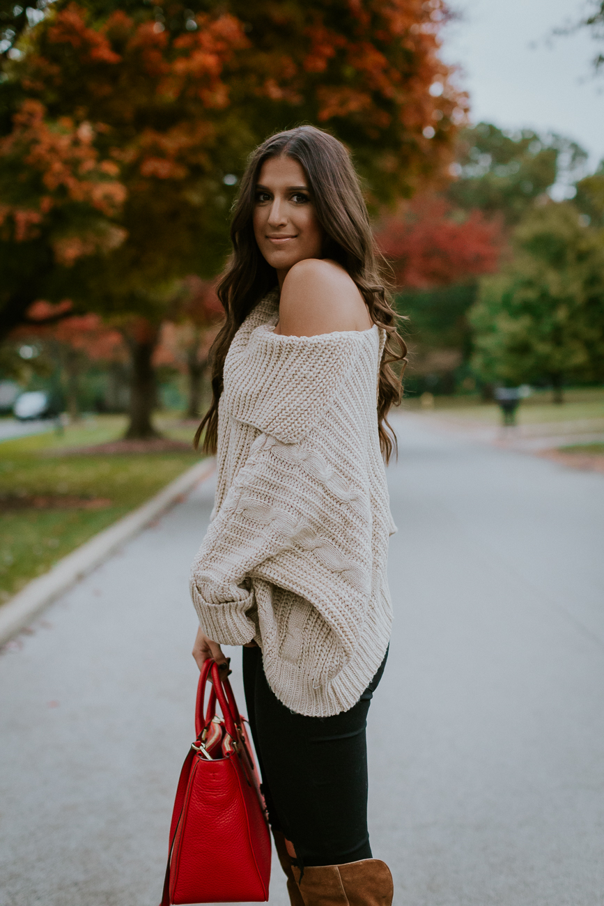 beige knit sweater, chicwish off the shoulder sweater, over the knee boots, dolce vita cash over the knee boot, vince camuto over the knee boot, vince camuto melaya over the knee boot, fall outfit, fall fashion, fall style // grace wainwright a southern drawl