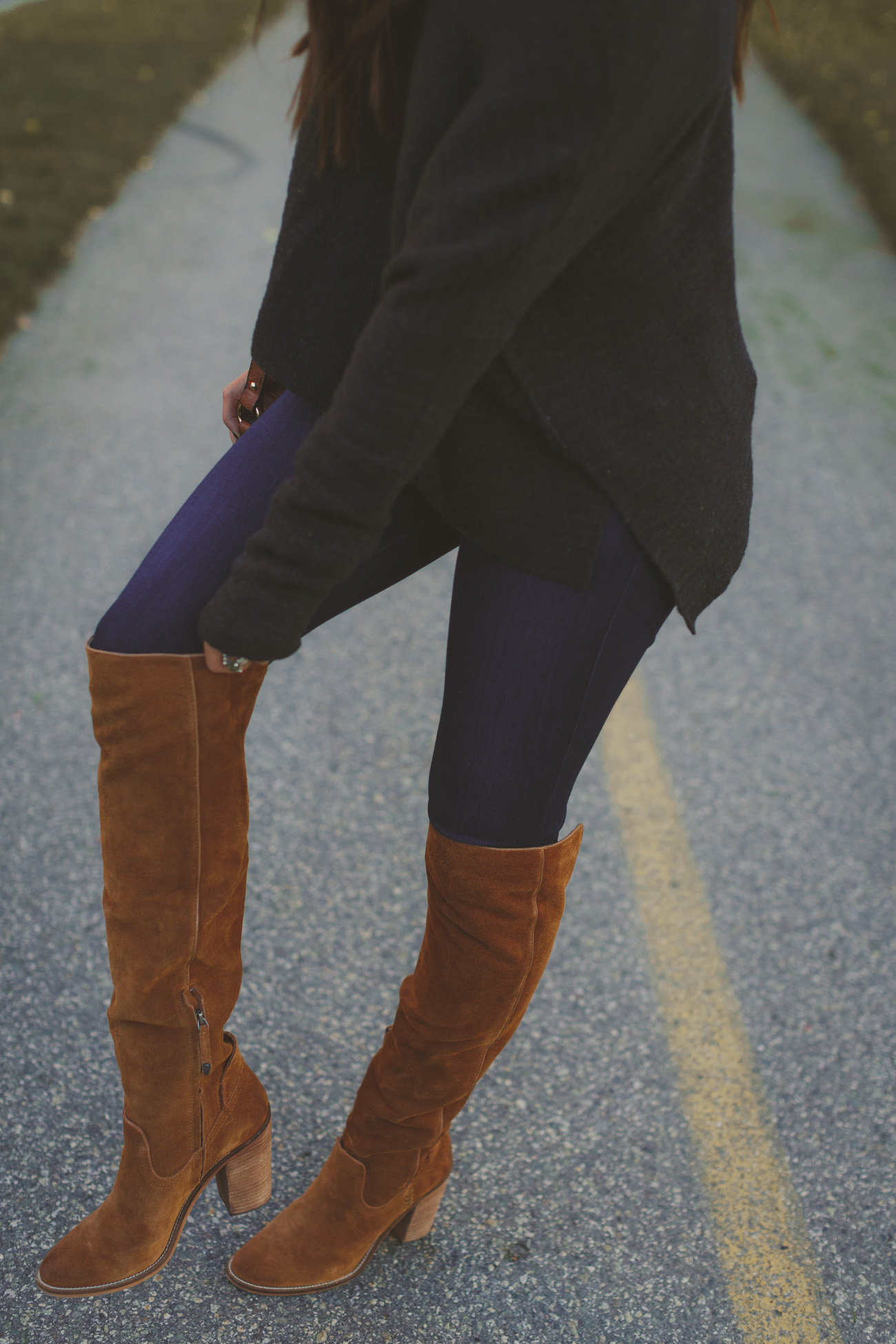 brown saddle bag, off the shoulder sweater, knit sweater, over the knee boots, dolce vita cash over the knee boot, vince camuto over the knee boot, vince camuto melaya over the knee boot, fall outfit, fall fashion, fall style // grace wainwright a southern drawl