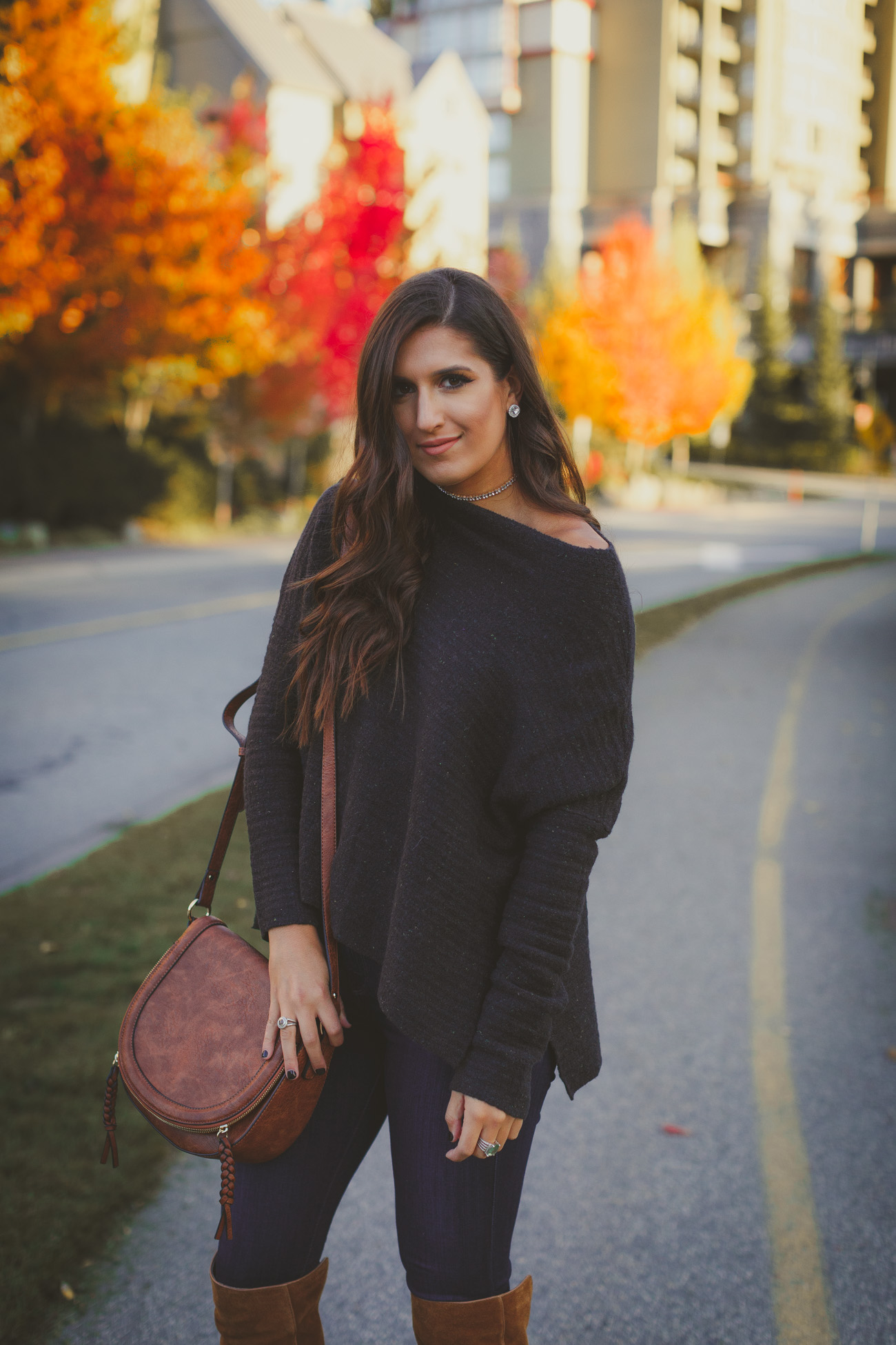 brown saddle bag, off the shoulder sweater, knit sweater, over the knee boots, dolce vita cash over the knee boot, vince camuto over the knee boot, vince camuto melaya over the knee boot, fall outfit, fall fashion, fall style // grace wainwright a southern drawl