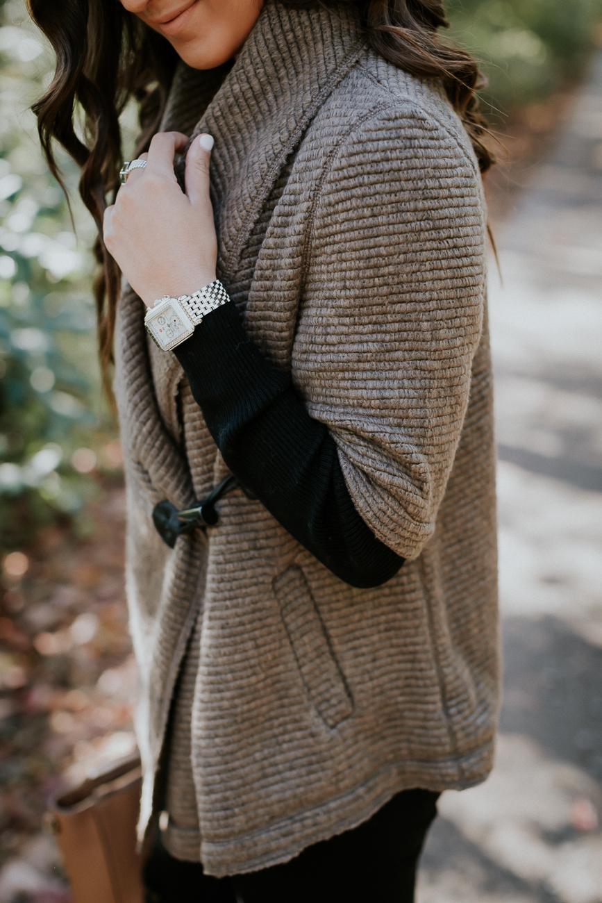 shawl collar knit coat, distressed skinny jeans, rebecca minkoff wedge bootie, black wedge booties, fall style, thanksgiving outfit, fall fashion, fall outfit, southern fashion blog, shawl sweater // grace wainwright a southern drawl