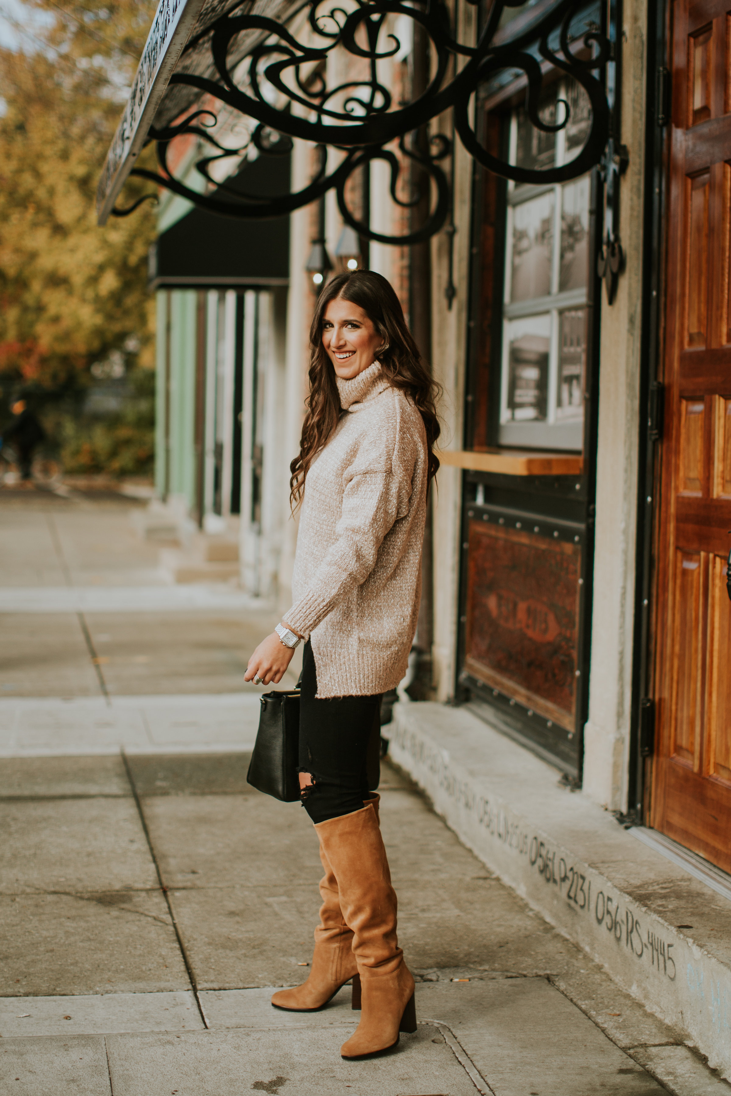 neutral turtleneck sweater, cozy style, camel turtleneck sweater, cozy sweater, sam edelman over the knee boots, brown over the knee boots, winter style, chicwish turtleneck sweater, winter fashion, southern fashion blogger, cute fall outfit, fall style // grace wainwright a southern drawl
