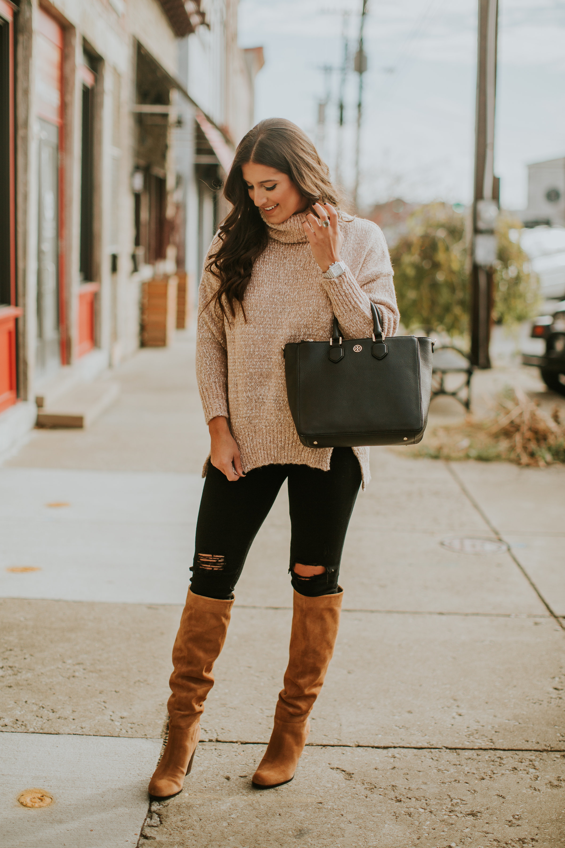 neutral turtleneck sweater, cozy style, camel turtleneck sweater, cozy sweater, sam edelman over the knee boots, brown over the knee boots, winter style, chicwish turtleneck sweater, winter fashion, southern fashion blogger, cute fall outfit, fall style // grace wainwright a southern drawl